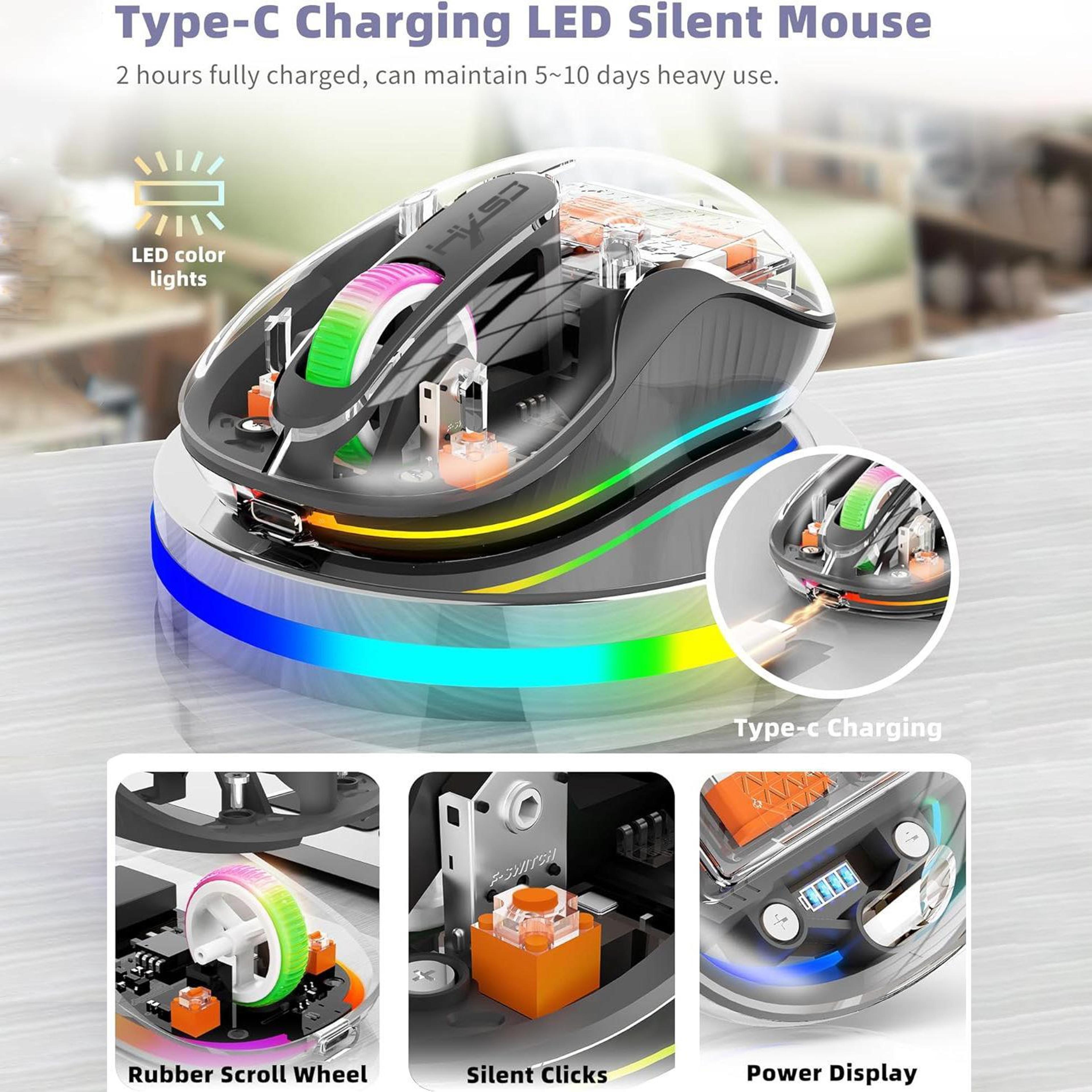 HXSJ M333 Transparent Wireless Mouse TriMode Bluetooth Mouse Rechargeable Silent Wireless Mouse 5