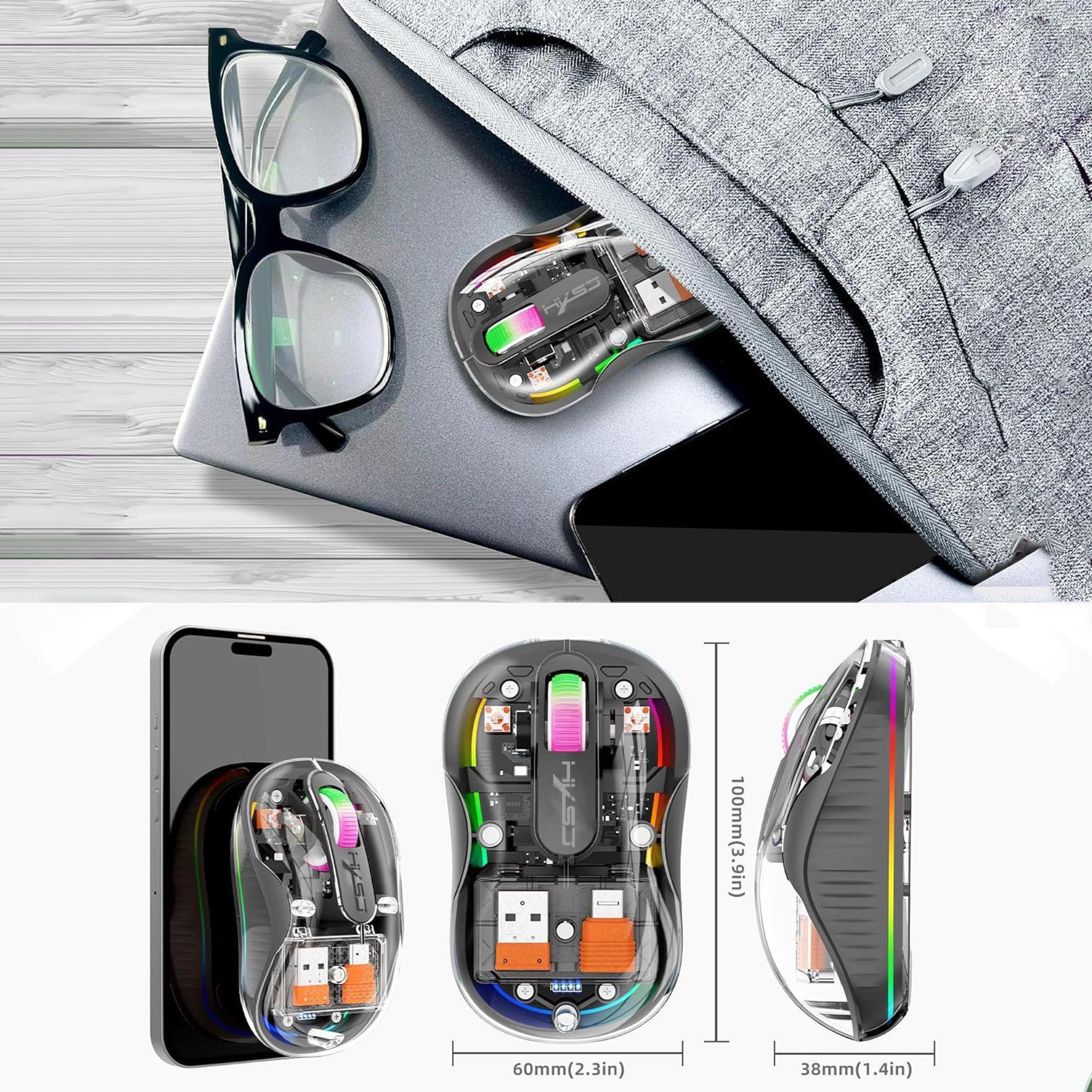 HXSJ M333 Transparent Wireless Mouse TriMode Bluetooth Mouse Rechargeable Silent Wireless Mouse 7