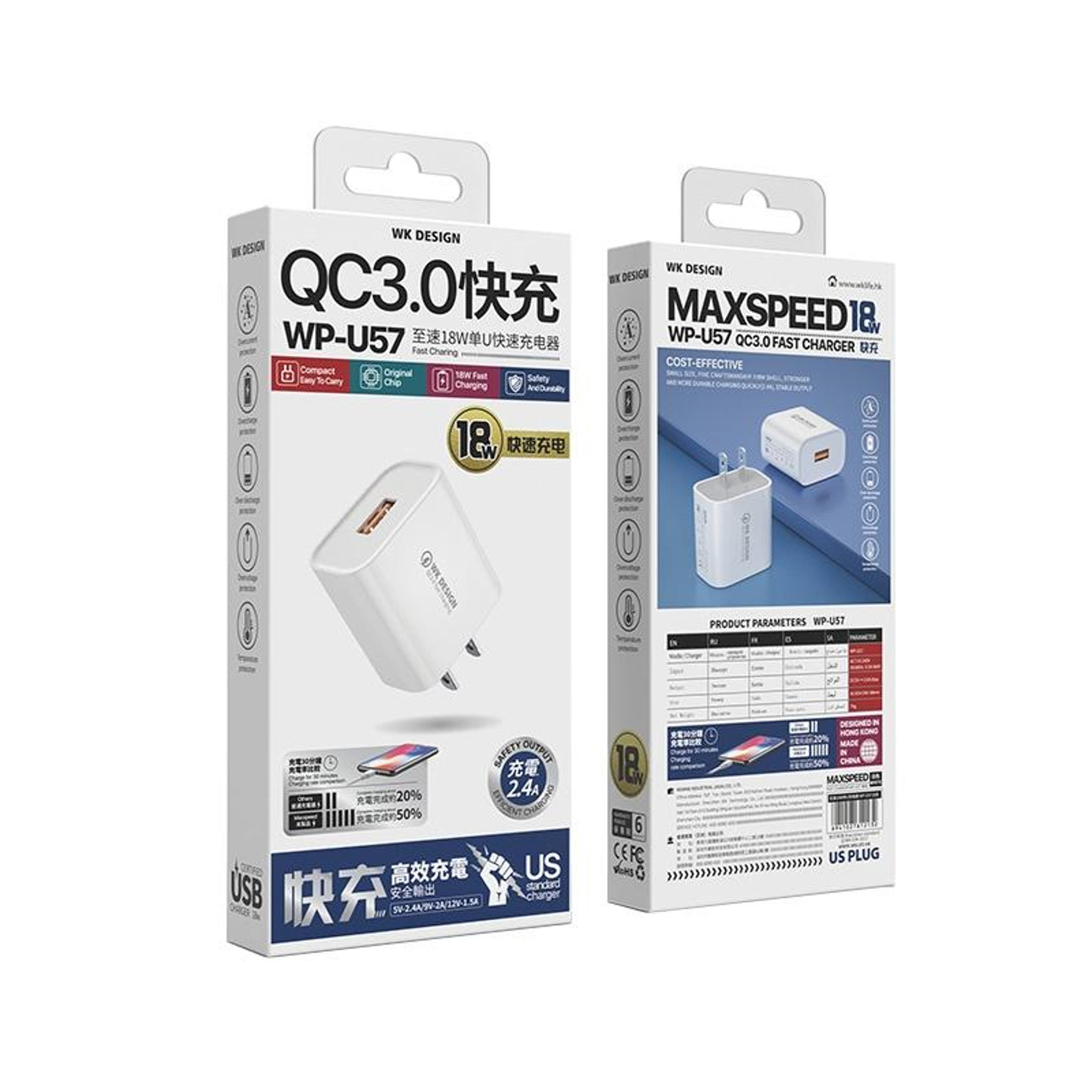 WK WPU57 QC 30 Fast Charger 24W USB Wall Charger With Micro USB Cable US Plug 3