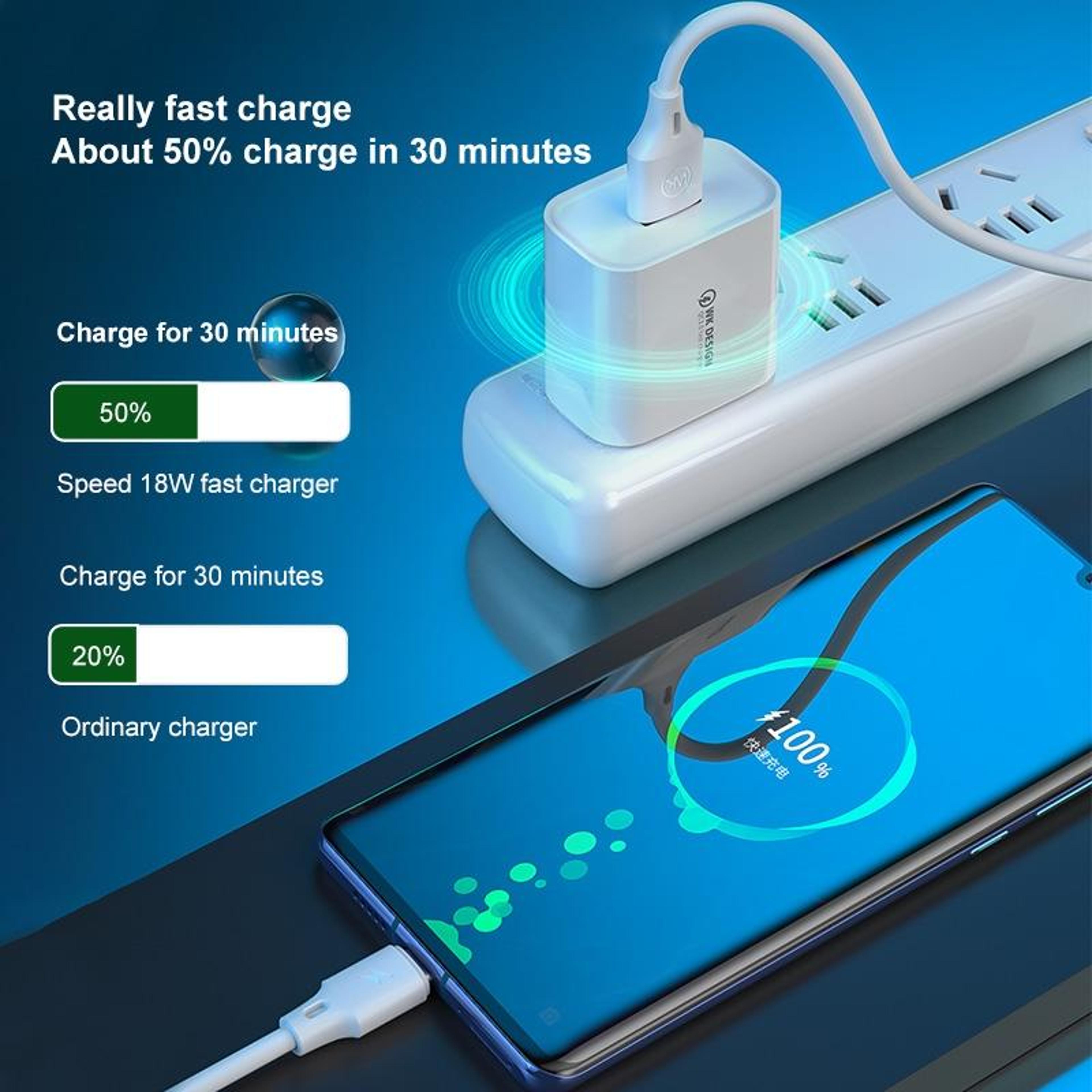 WK WPU57 QC 30 Fast Charger 24W USB Wall Charger With Micro USB Cable US Plug 8