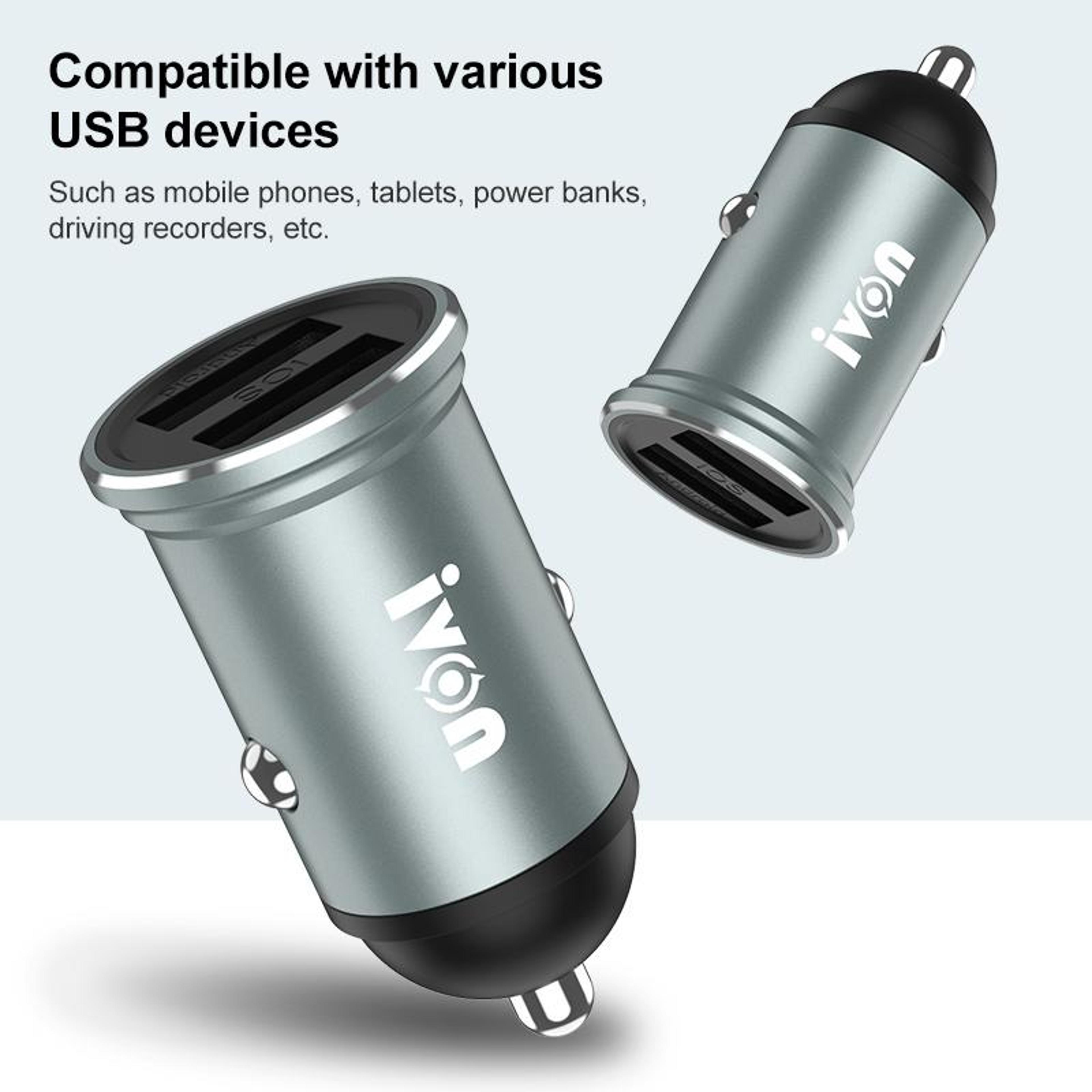 IVON CC37 Dual USB Car Charger 15W 31A With 1m Micro USB Fast Charging Cable 1