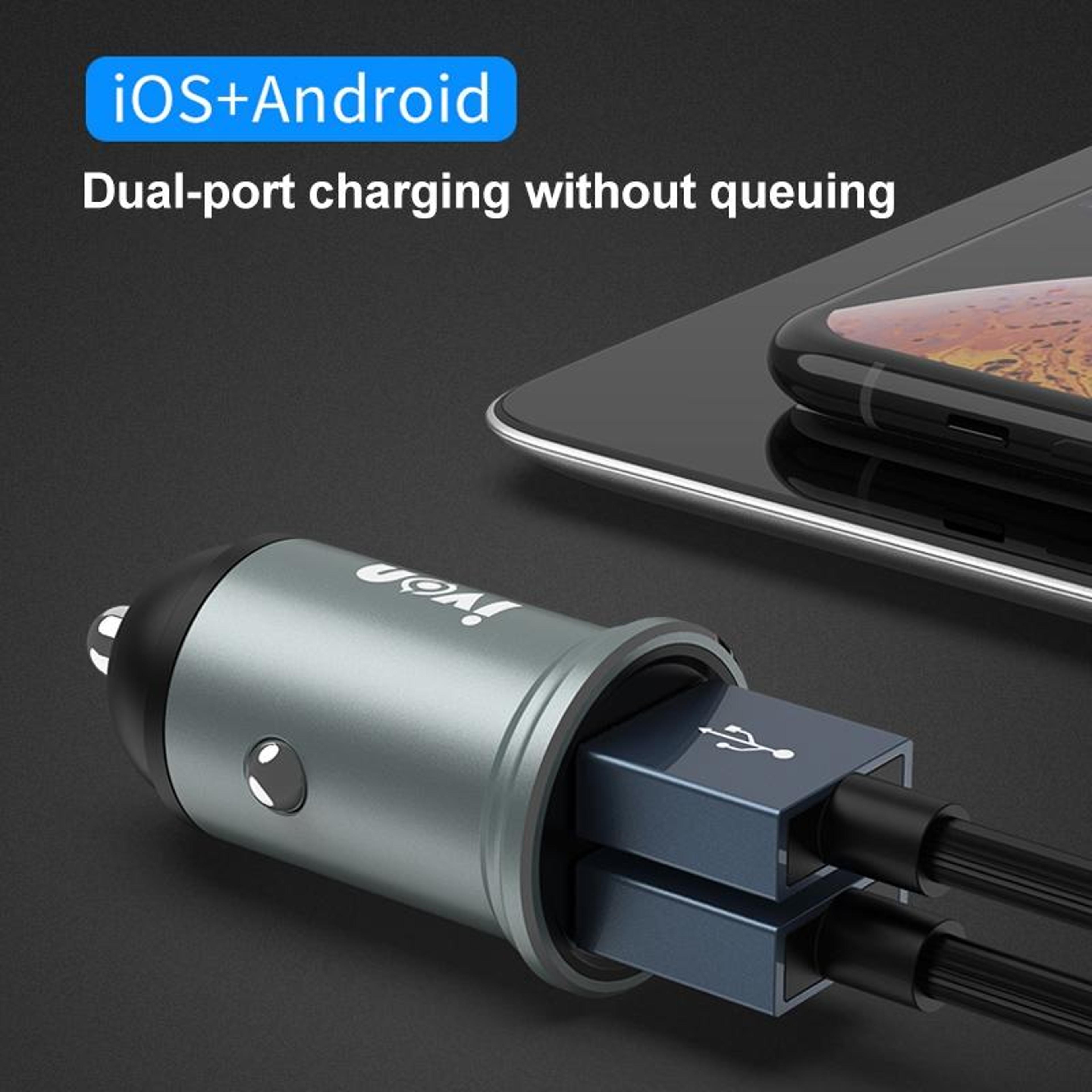 IVON CC37 Dual USB Car Charger 15W 31A With 1m Micro USB Fast Charging Cable 3