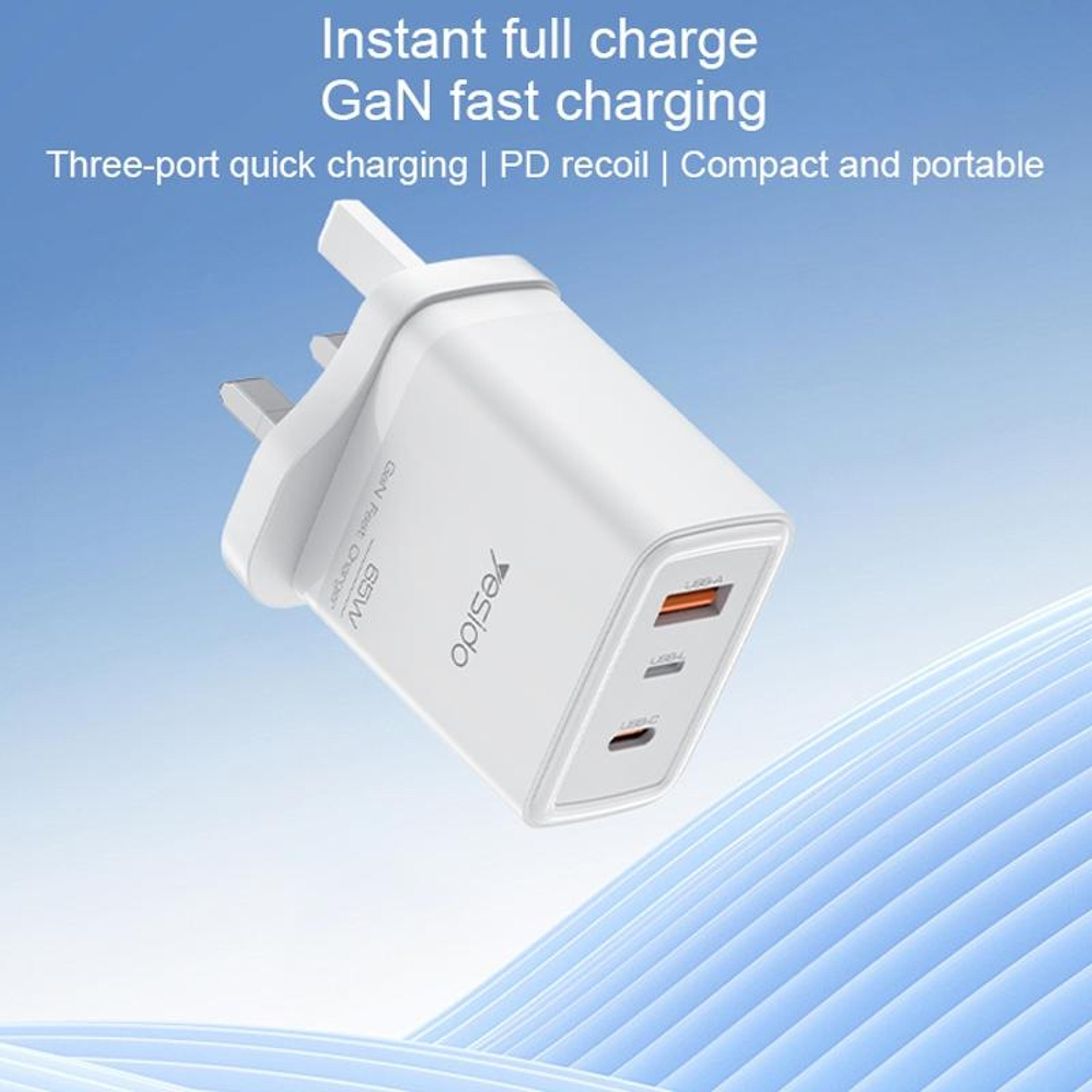 Yesido YC89 65W GaN Charger USB C Fast Charger With USB And 8 Pin Cable 1