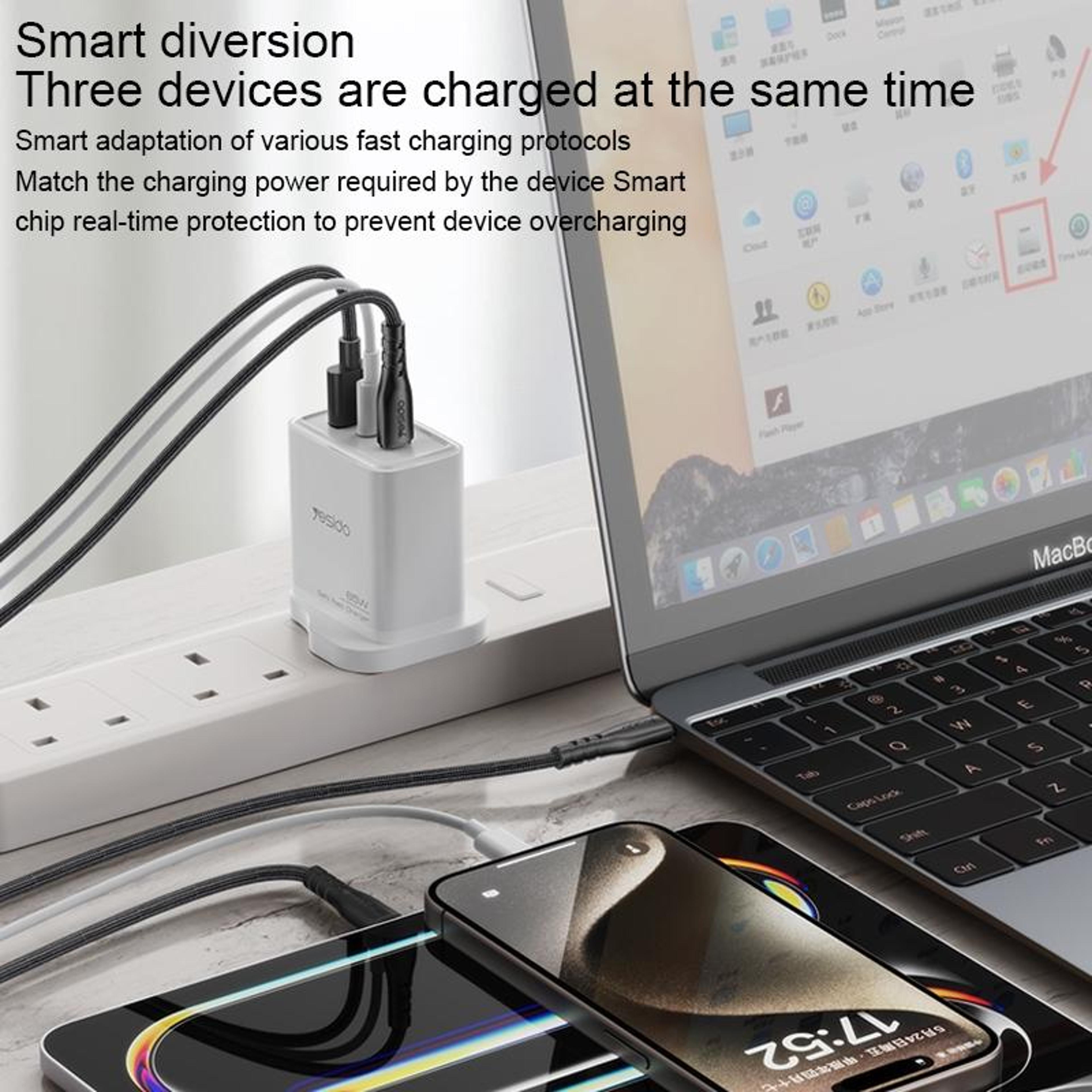 Yesido YC89 65W GaN Charger USB C Fast Charger With USB And 8 Pin Cable 9