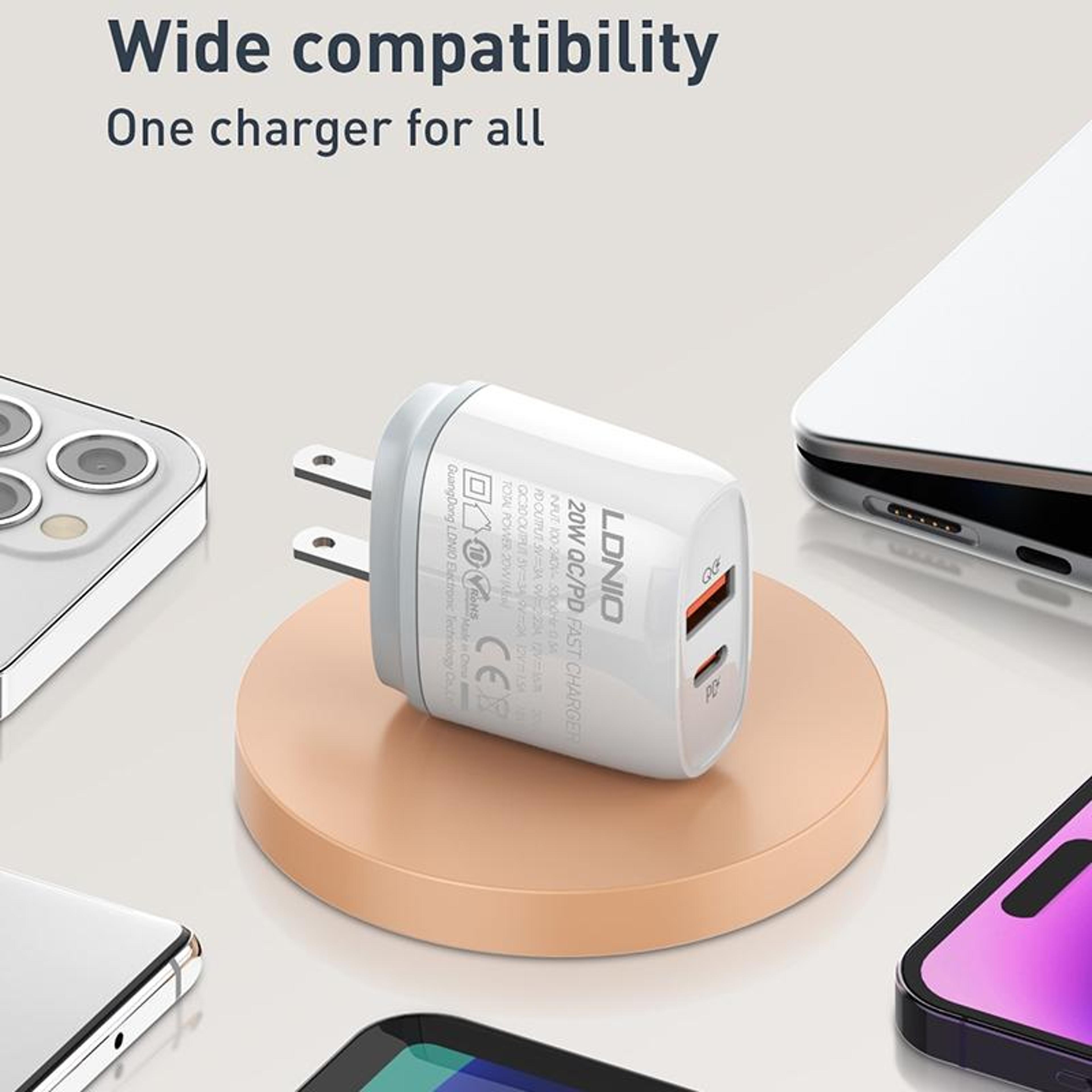 LDNIO Q229 20W USB C Fast Charger Dual Port PD QC30 Wall Charger With Micro USB Cable 4