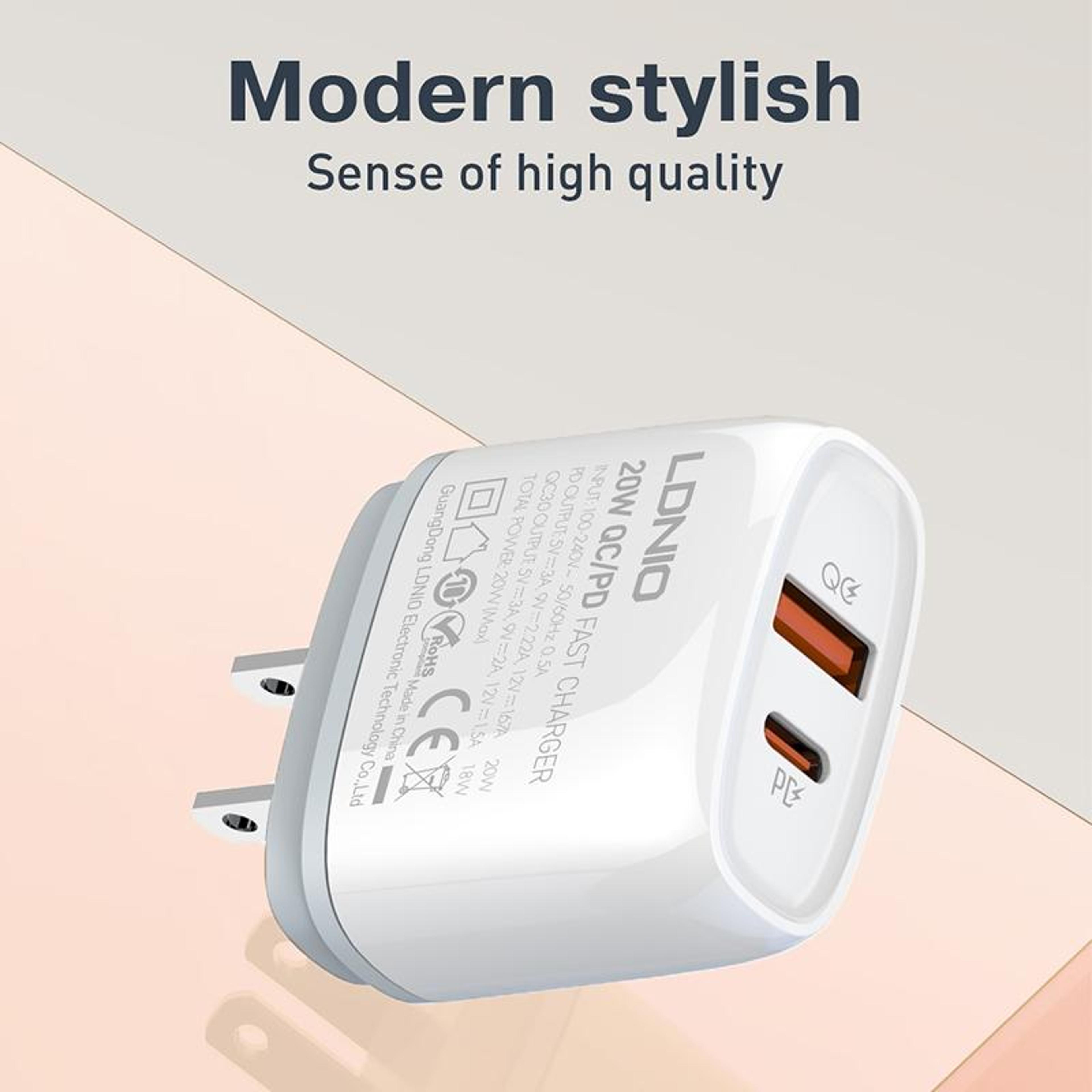 LDNIO Q229 20W USB C Fast Charger Dual Port PD QC30 Wall Charger With Micro USB Cable 7