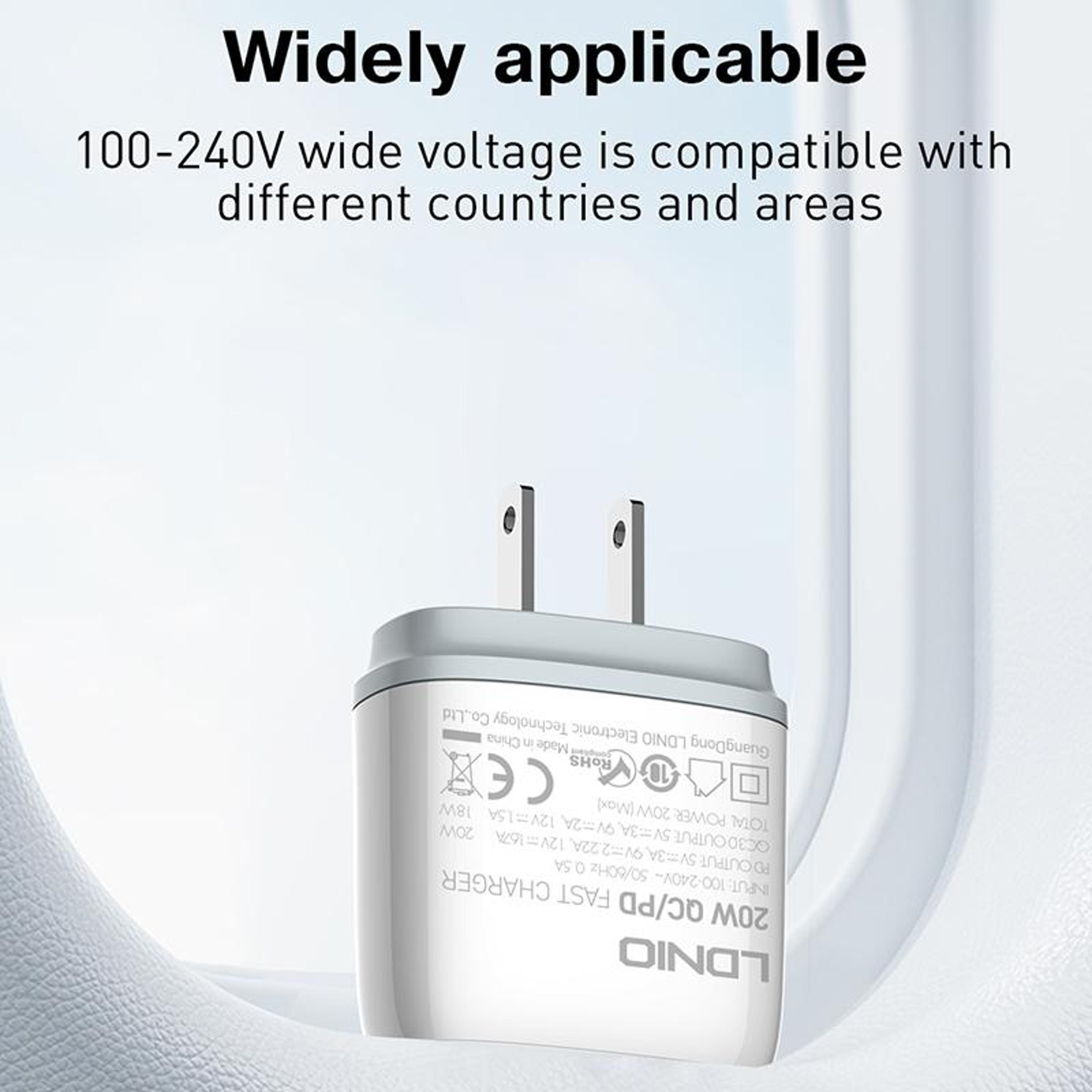LDNIO Q229 20W USB C Fast Charger Dual Port PD QC30 Wall Charger With Micro USB Cable 14
