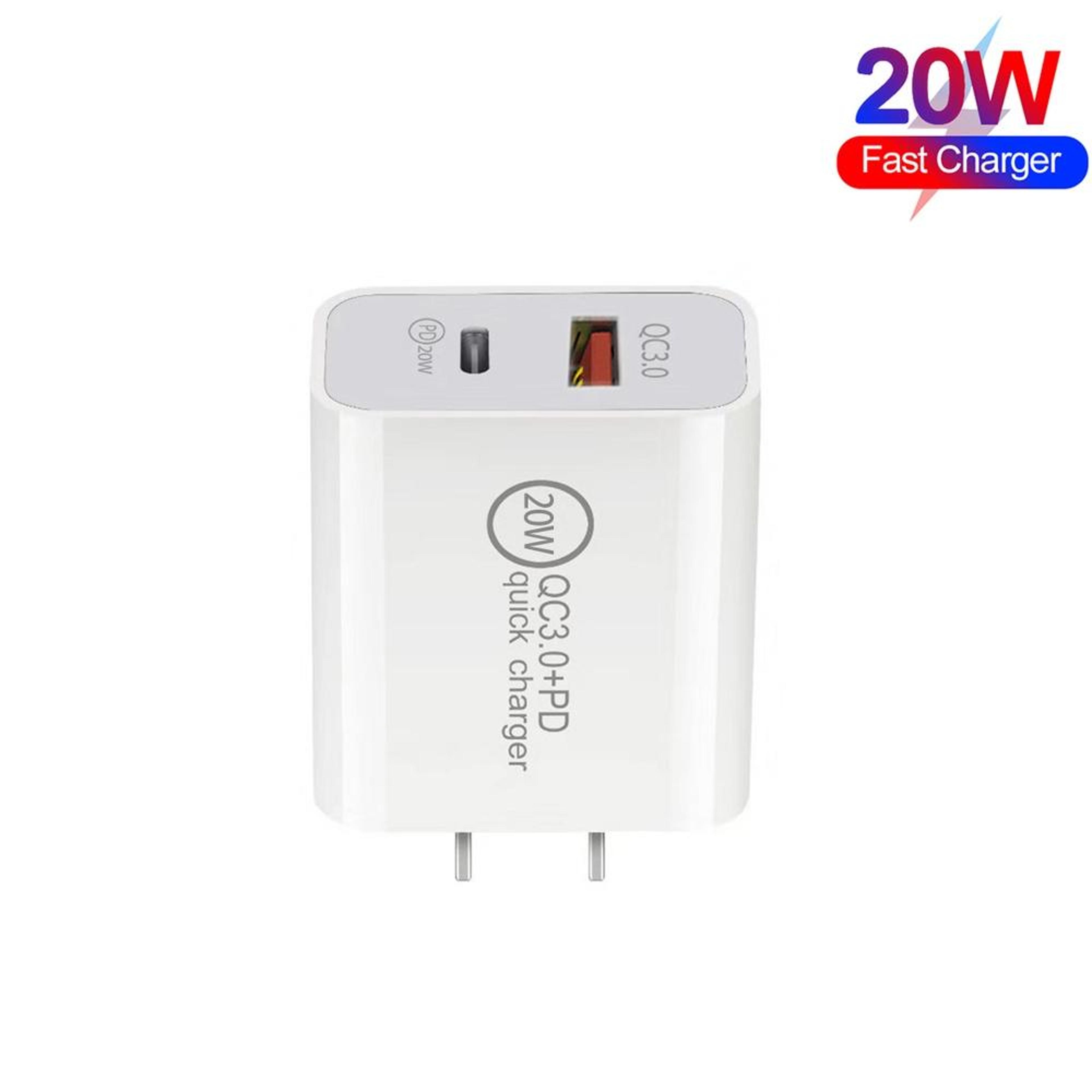 20W PD USB C Fast Charger Dual Port QC 30 Wall Charger With 1M USB C Charging Cable US Plug 1
