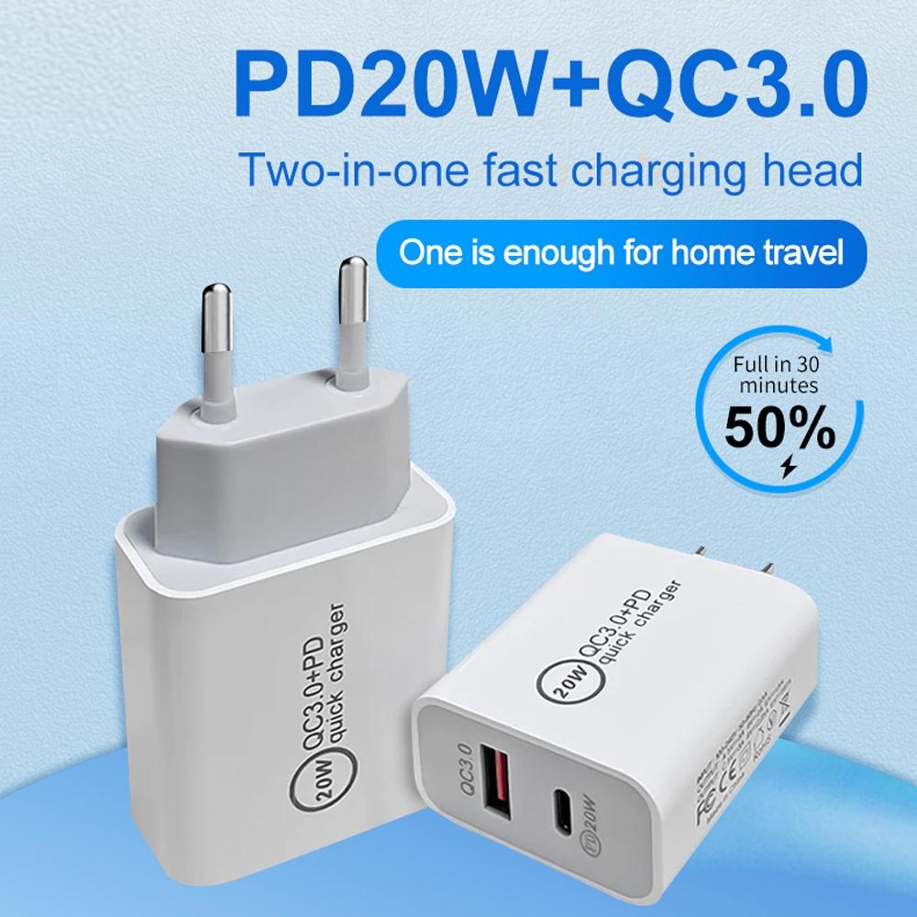 20W PD USB C Fast Charger Dual Port QC 30 Wall Charger With 1M USB C Charging Cable US Plug 3