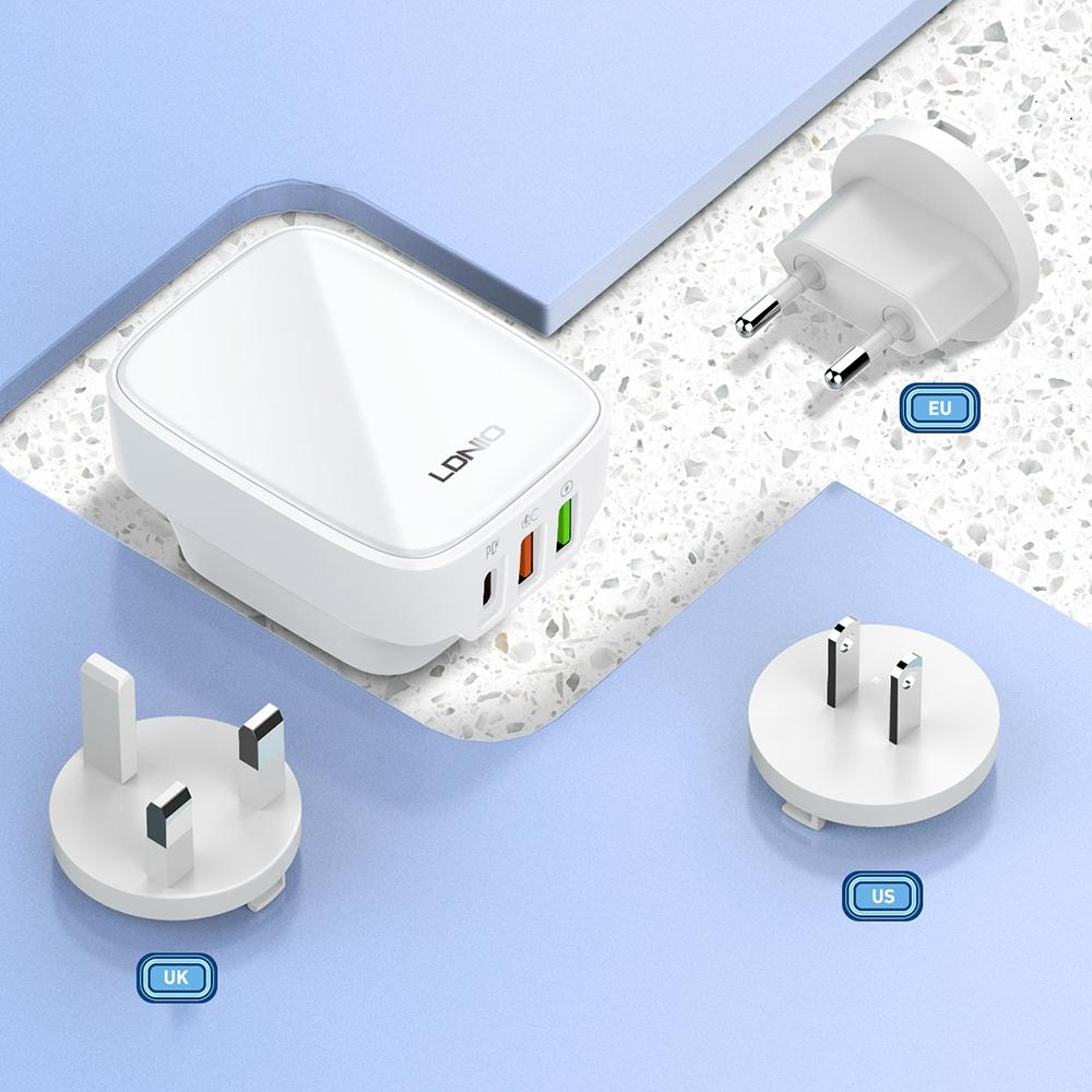 LDNIO Q334 32W USB C Fast Charger Dual USB Wall Charger With Type C Cable US Plug 6