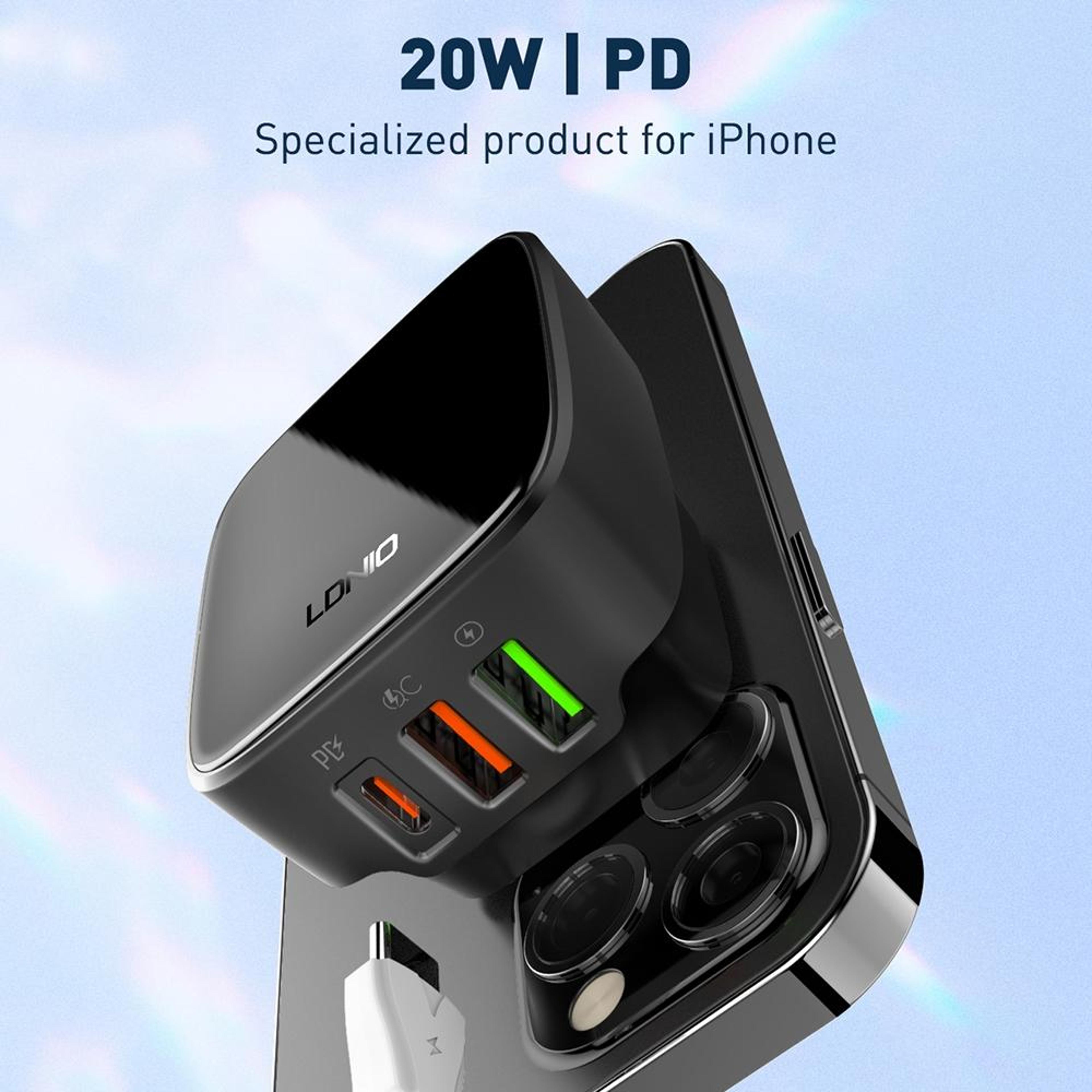 LDNIO Q334 32W USB C Fast Charger Dual USB Wall Charger With Type C Cable US Plug 11