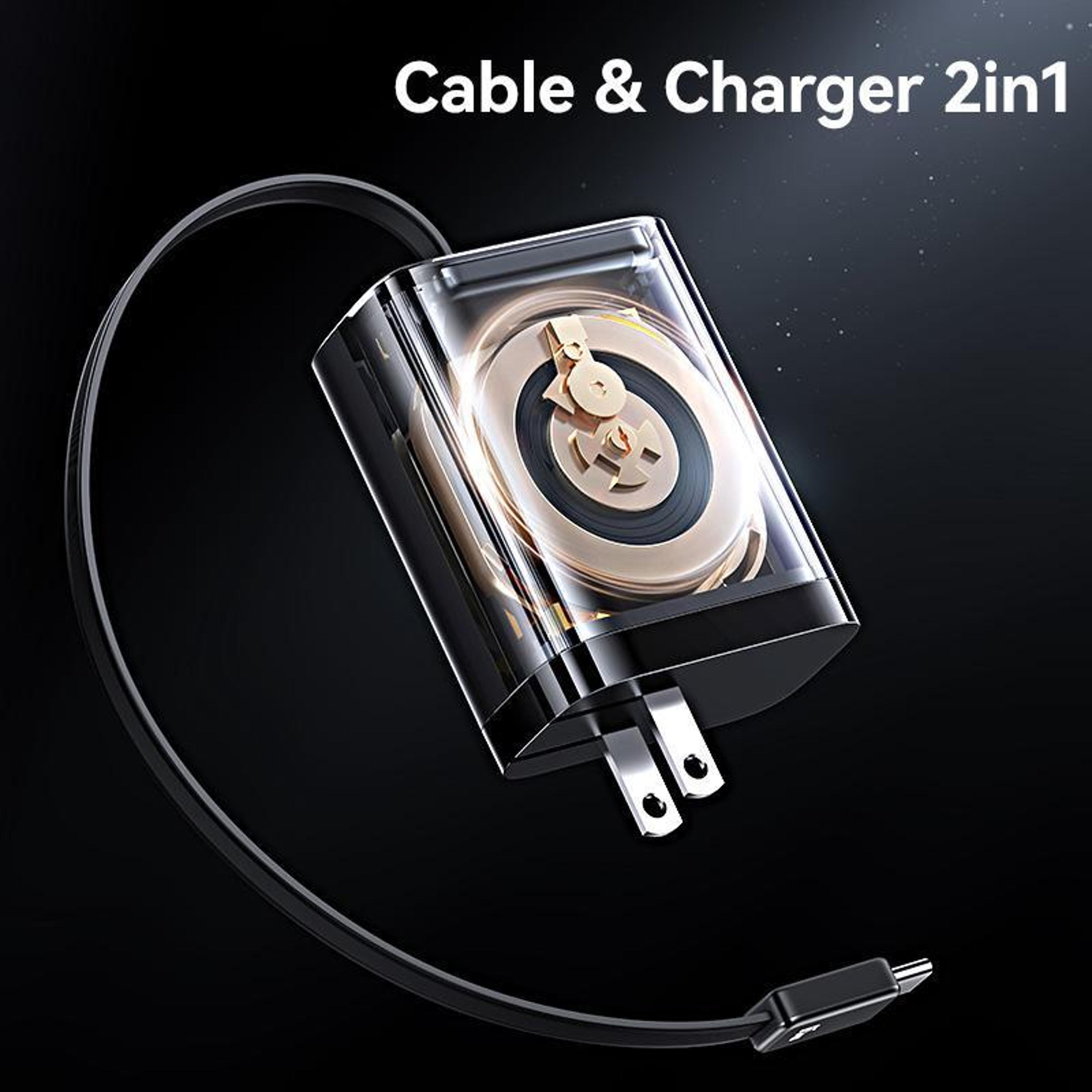 USAMS CC300 65W GaN Charger With Retractable USBC Cable 3 Port USBC Fast Charger US Plug 2