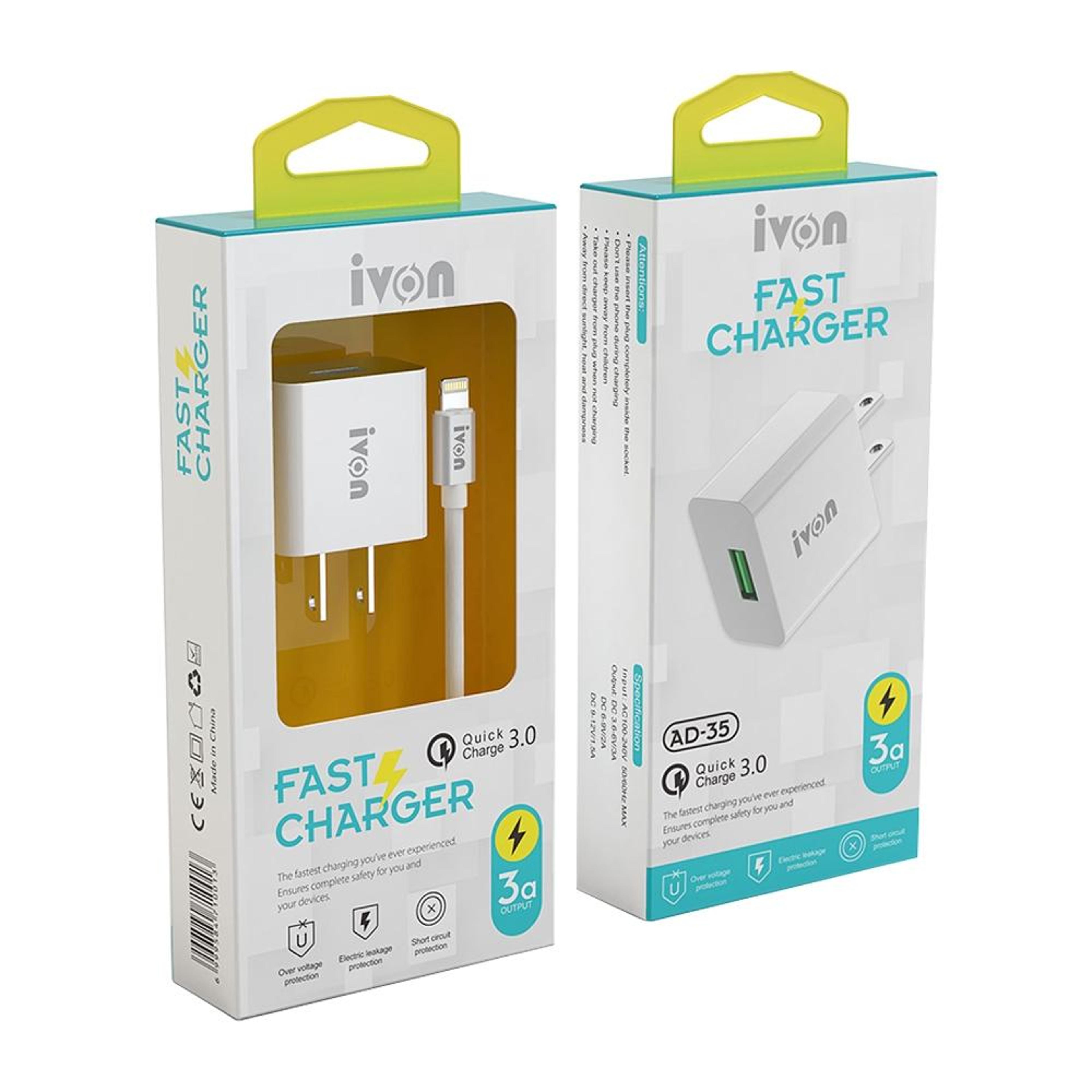 IVON AD35 18W USB Charger QC 30 Fast Travel Wall Charger With 1M USBC Charging Cable US Plug 2