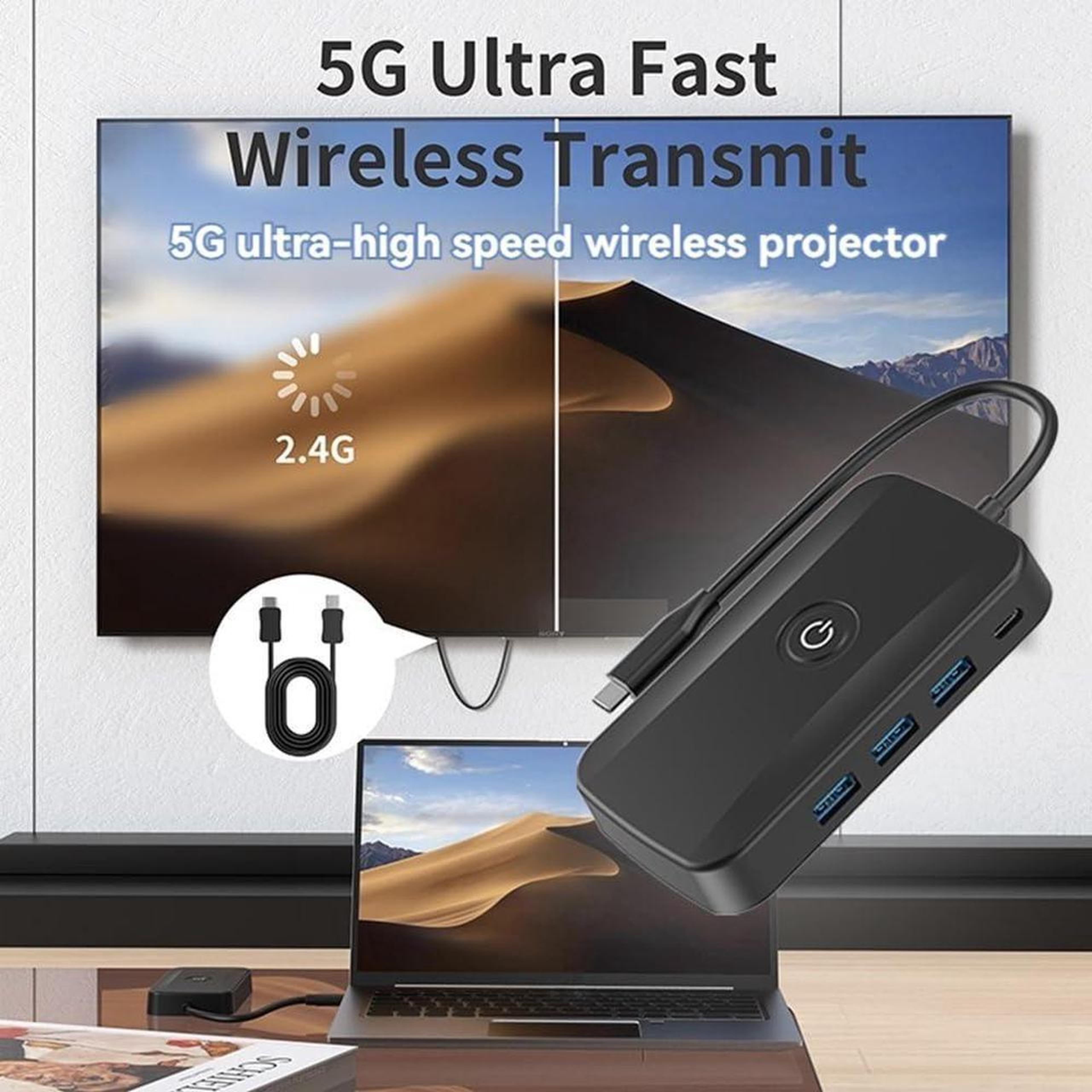 5 In 1 Wireless HDMI Transmitter And Receiver USB C Docking Station With PD 100W Fast Charging 5