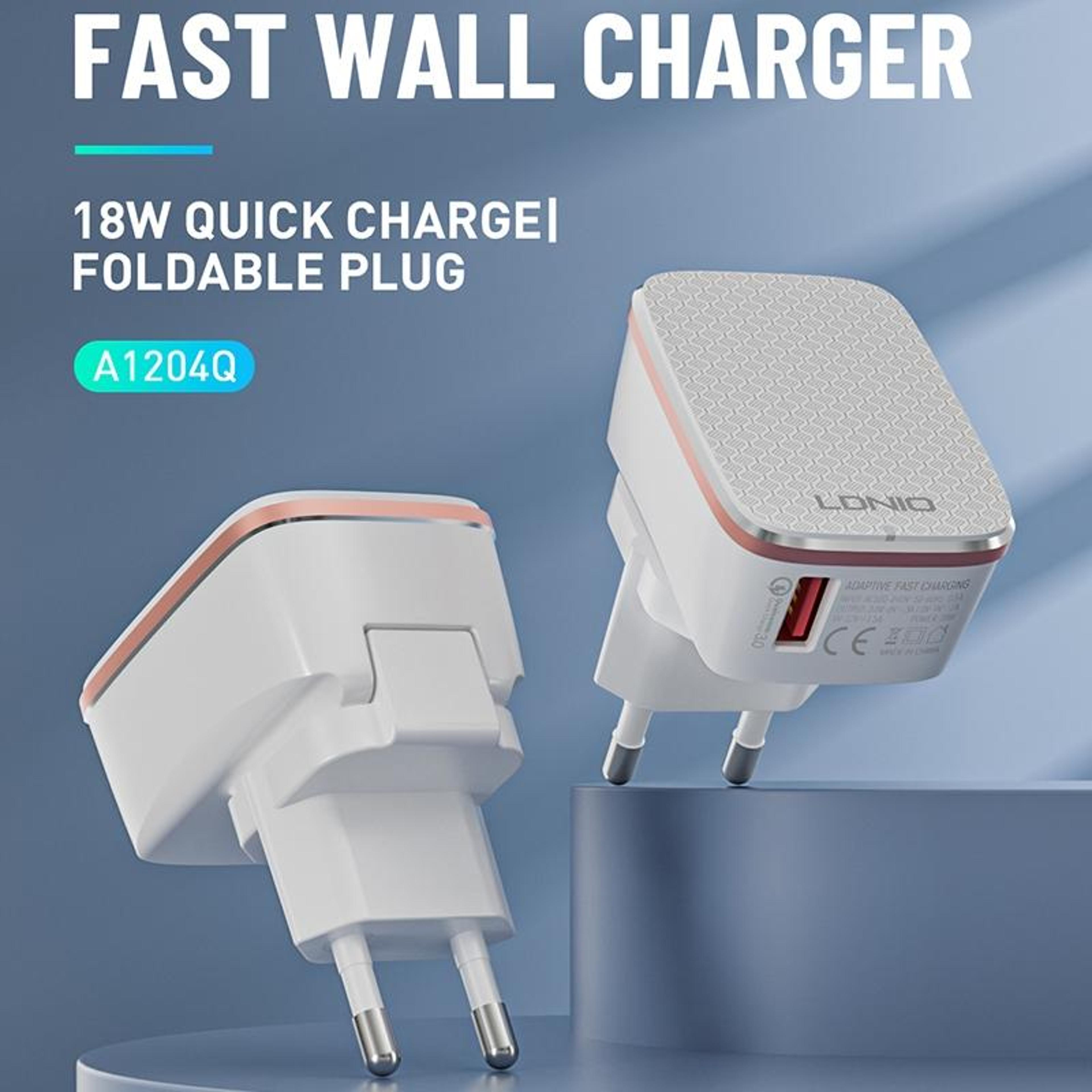 LDNIO 18W USB Fast Charger QC30 Wall Adapter With USB C Charger Cable US Plug 2