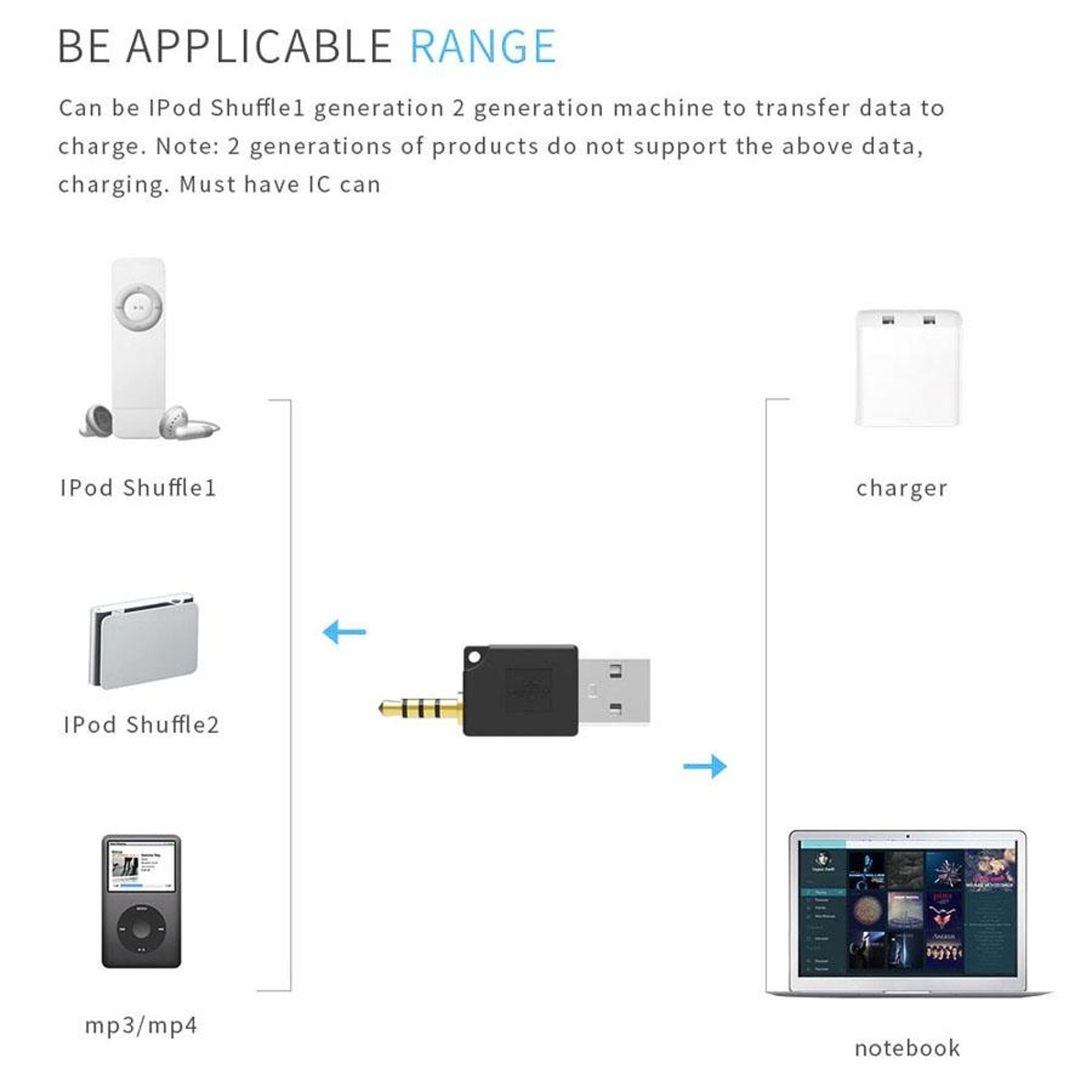 Portable IPod Shuffle Charger USB Data Dock Adapter For 2nd 3rd Generation Sync And Charging 6