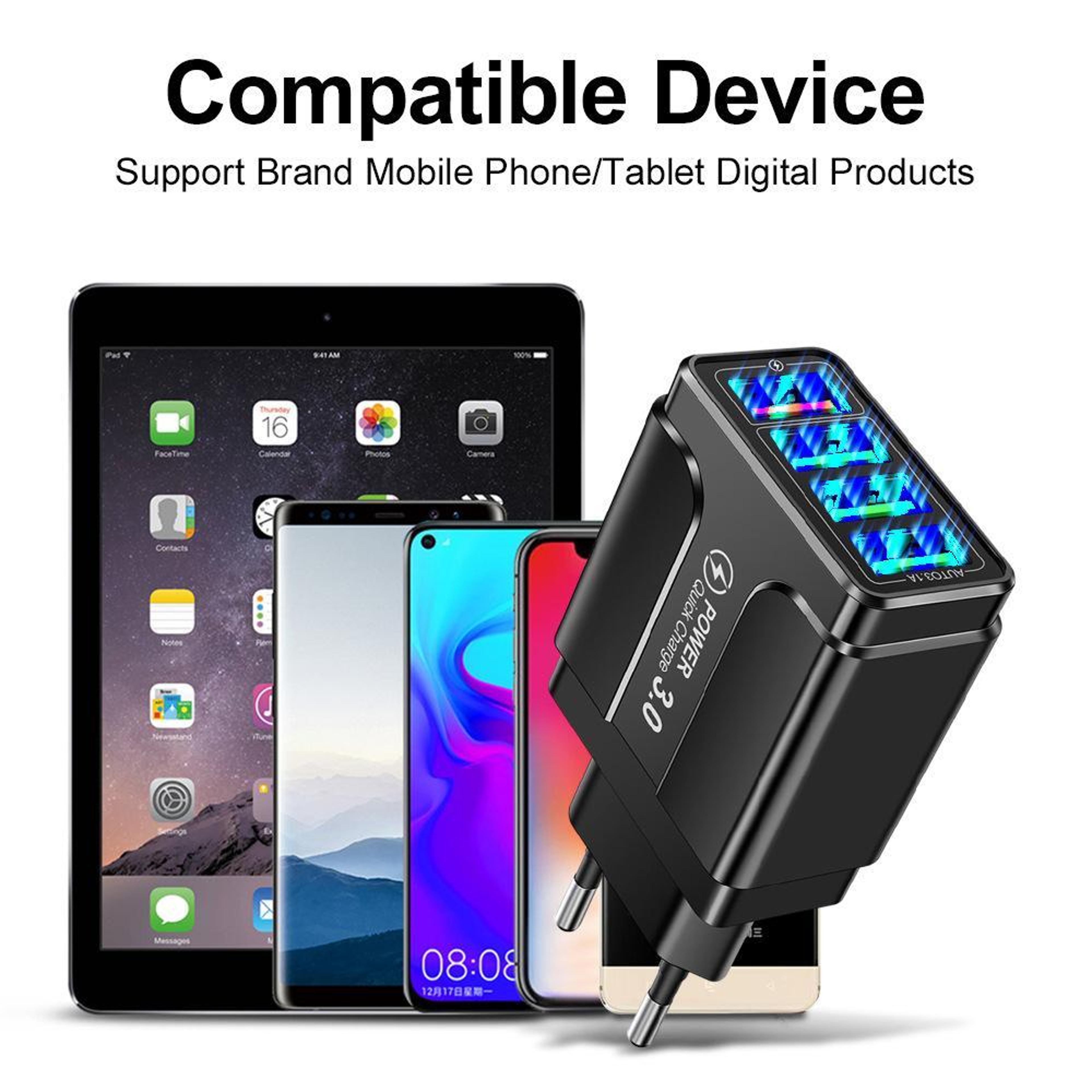 51A QC30 USB Fast Charger 4 Port USB Wall Charger With US Plug For Phones And Tablets 1
