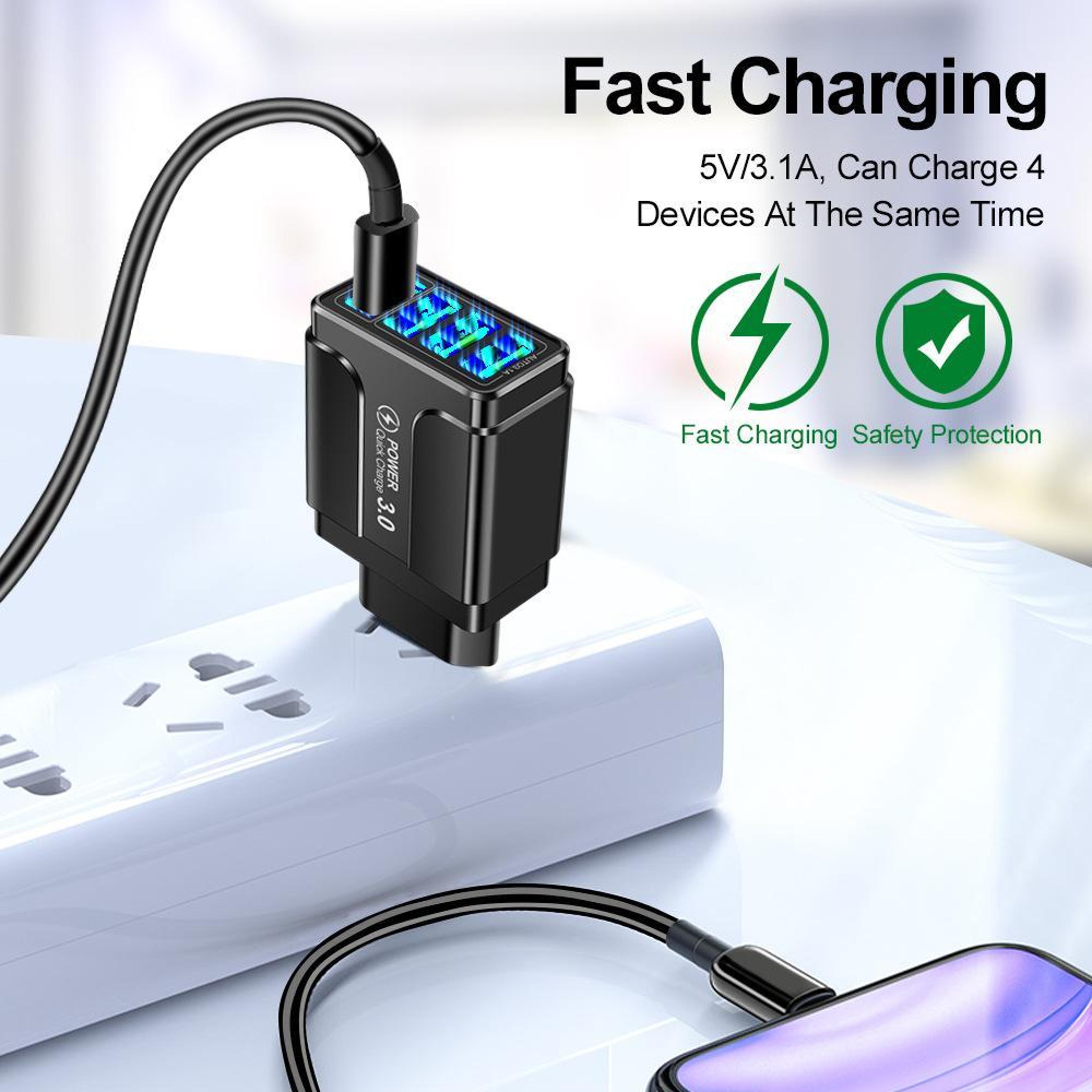 51A QC30 USB Fast Charger 4 Port USB Wall Charger With US Plug For Phones And Tablets 5
