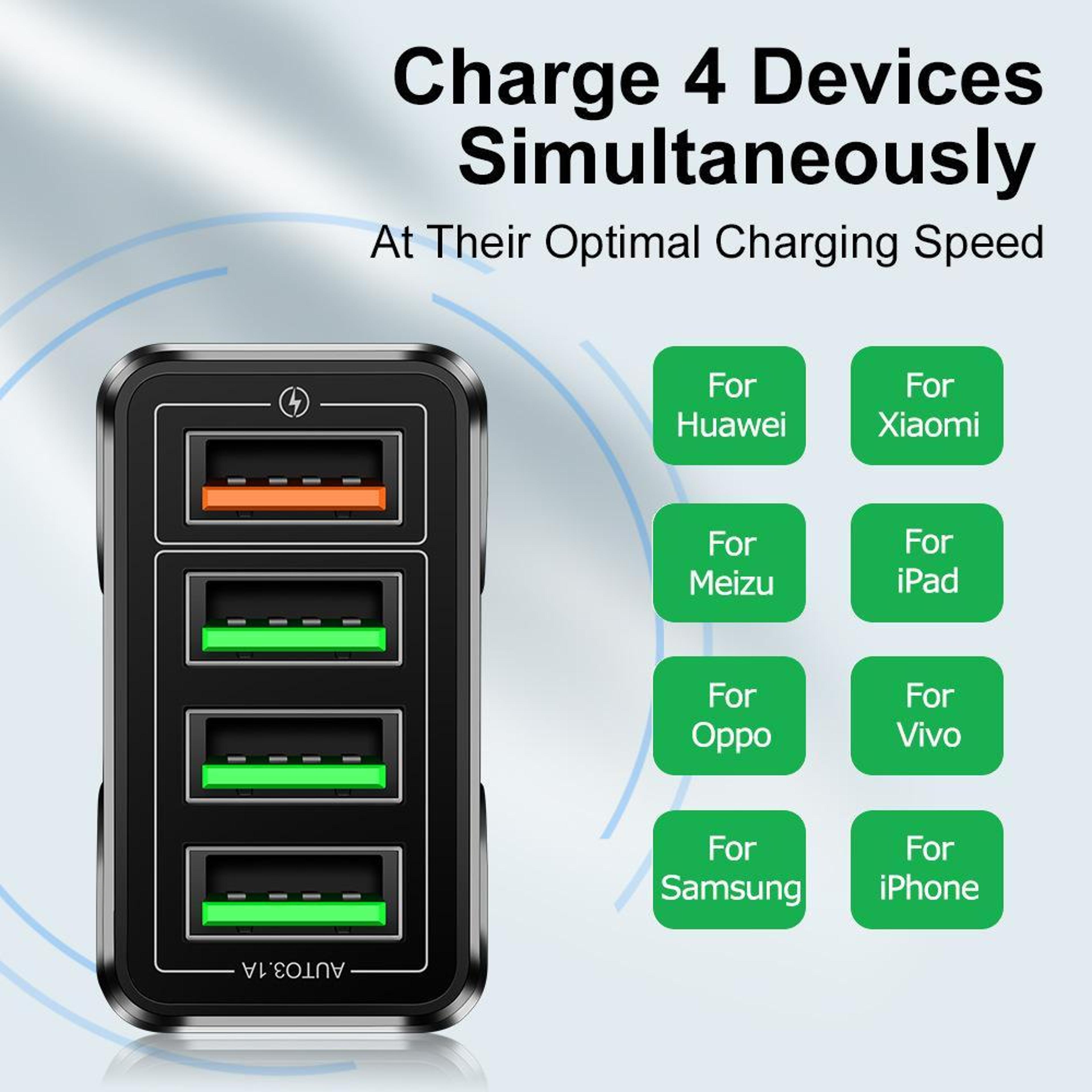 51A QC30 USB Fast Charger 4 Port USB Wall Charger With US Plug For Phones And Tablets 8