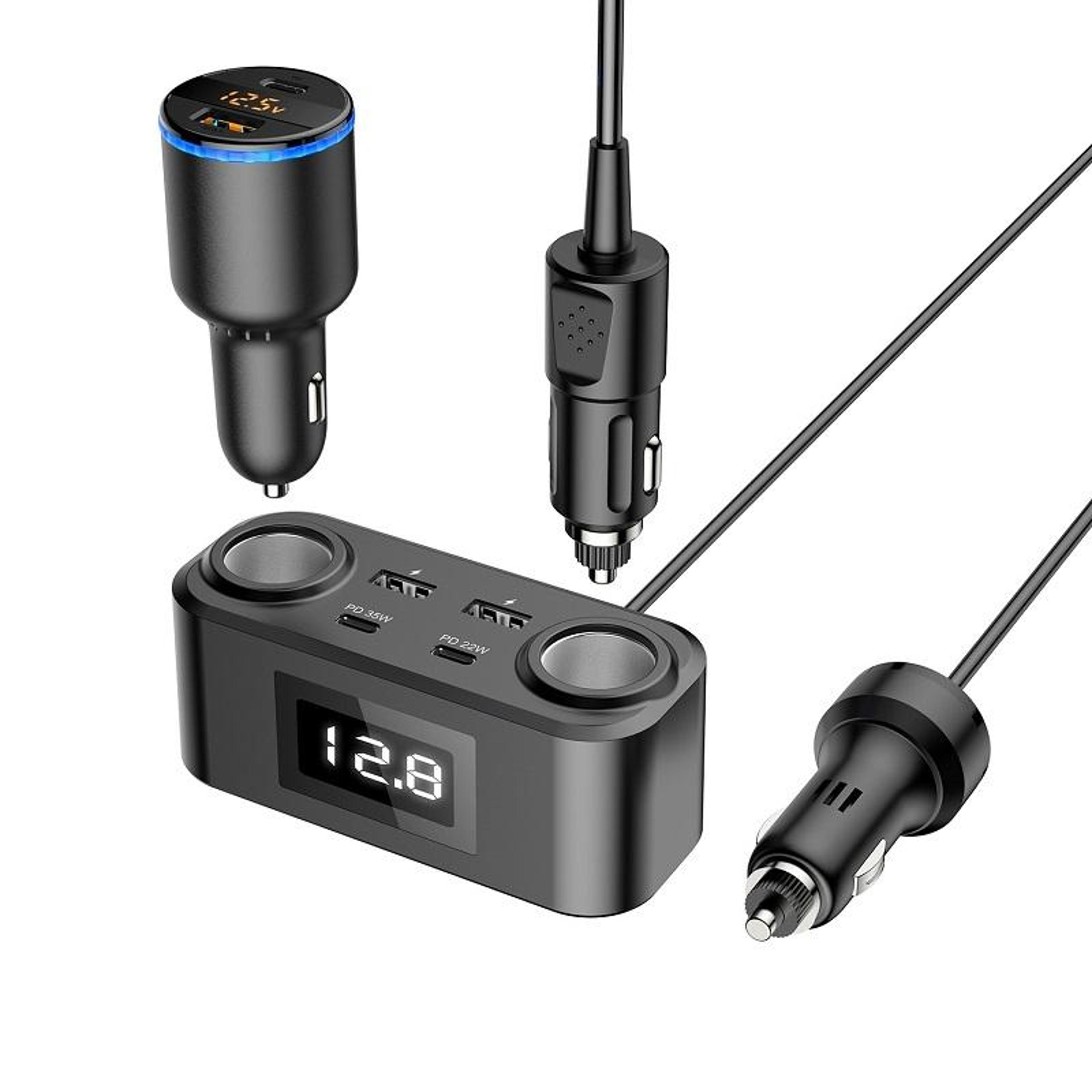 100W PD QC Multi Port Car Charger Adapter With Voltage Display 1