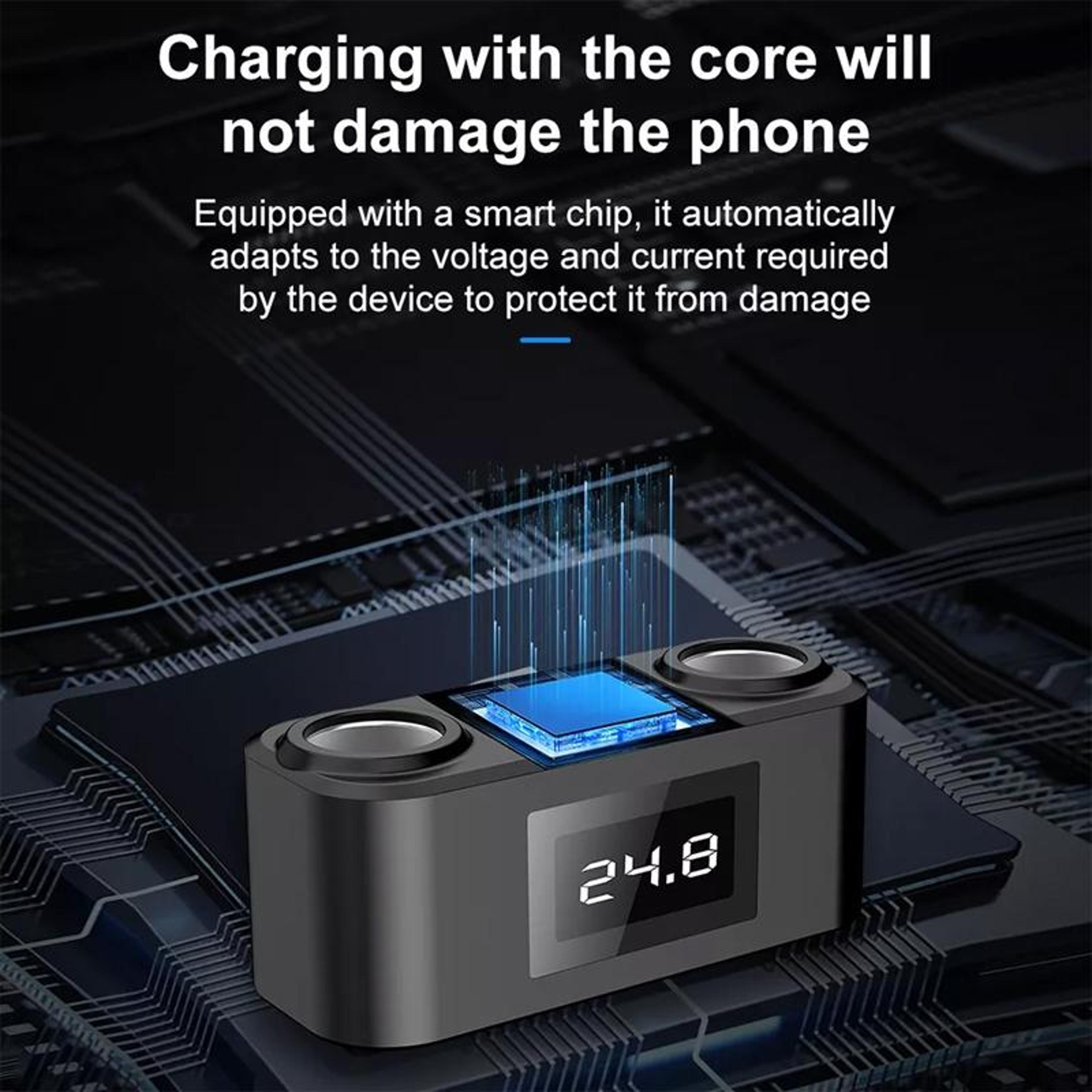 100W PD QC Multi Port Car Charger Adapter With Voltage Display 2