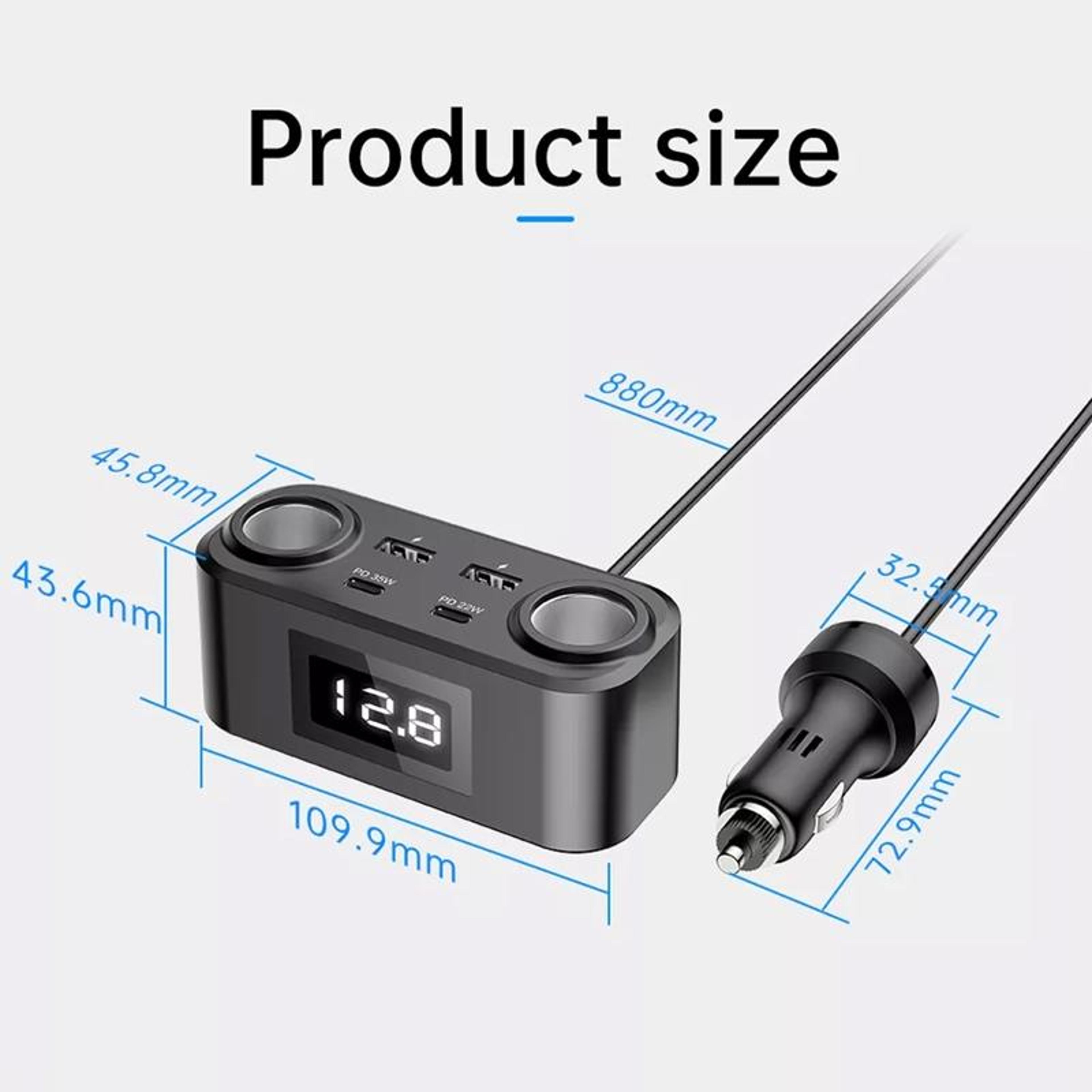 100W PD QC Multi Port Car Charger Adapter With Voltage Display 9