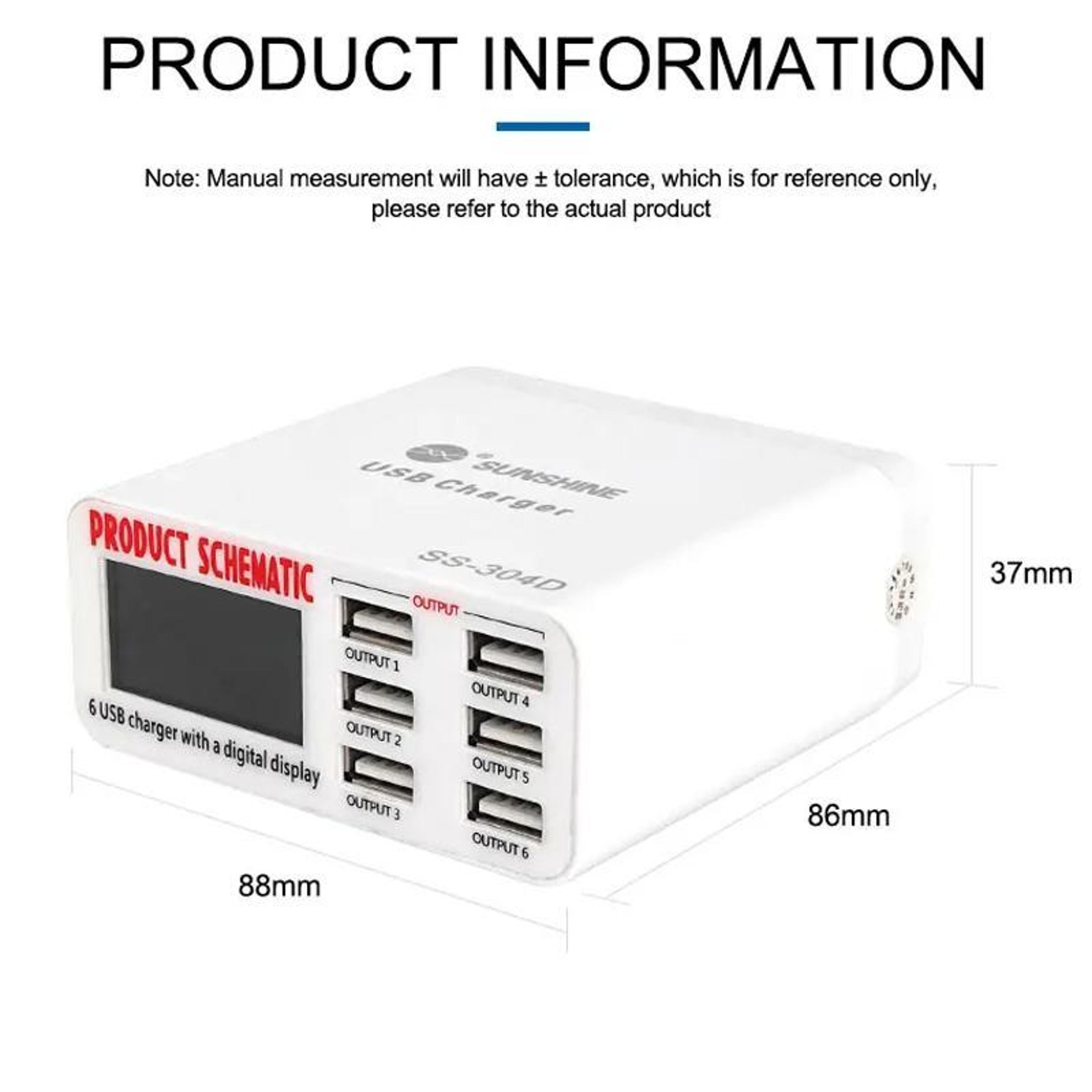 SUNSHINE SS304D 6 Port USB Charger With Digital Display Fast Charging Station 1