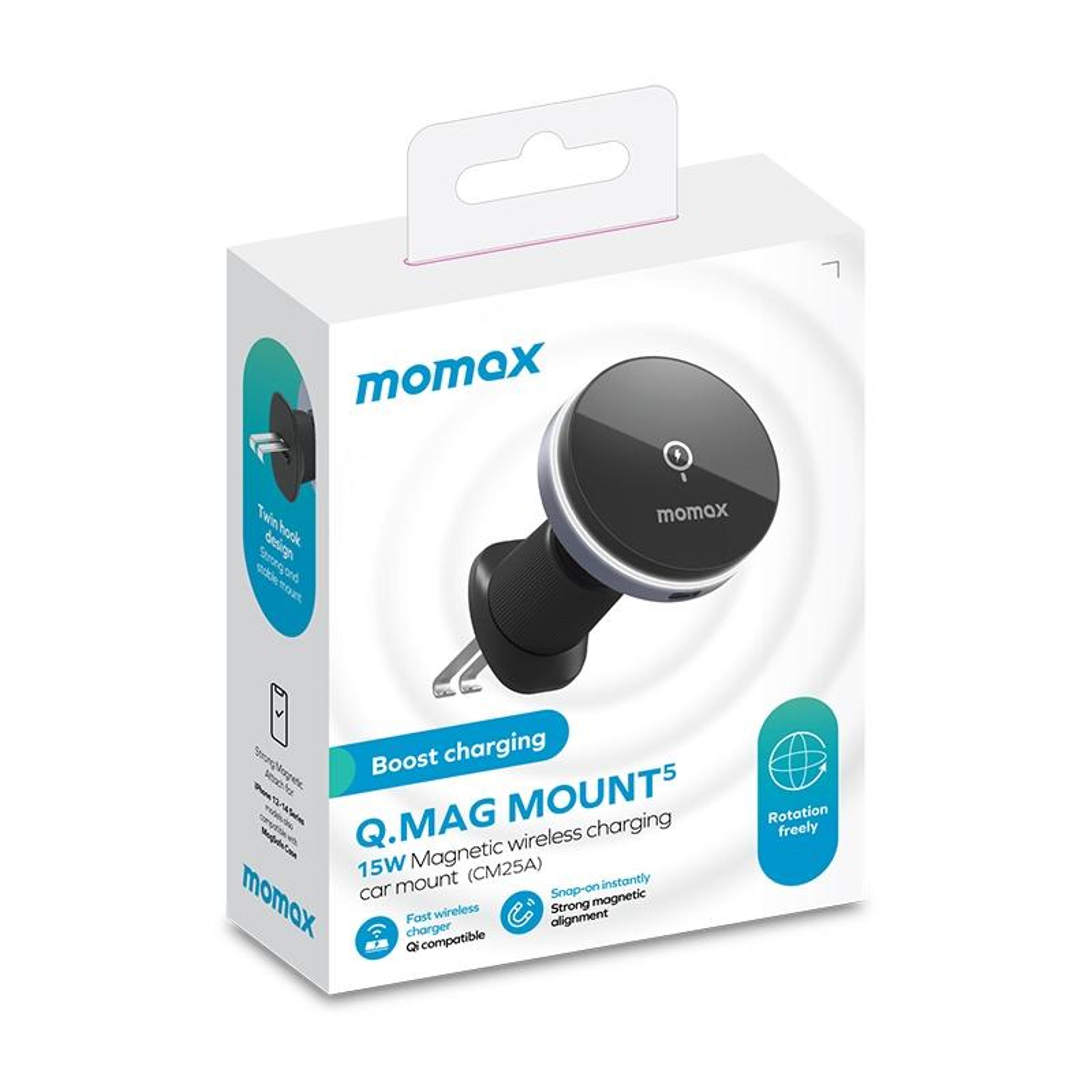 MOMAX CM25A Magnetic Wireless Car Charger Mount With 15W Fast Charging 6