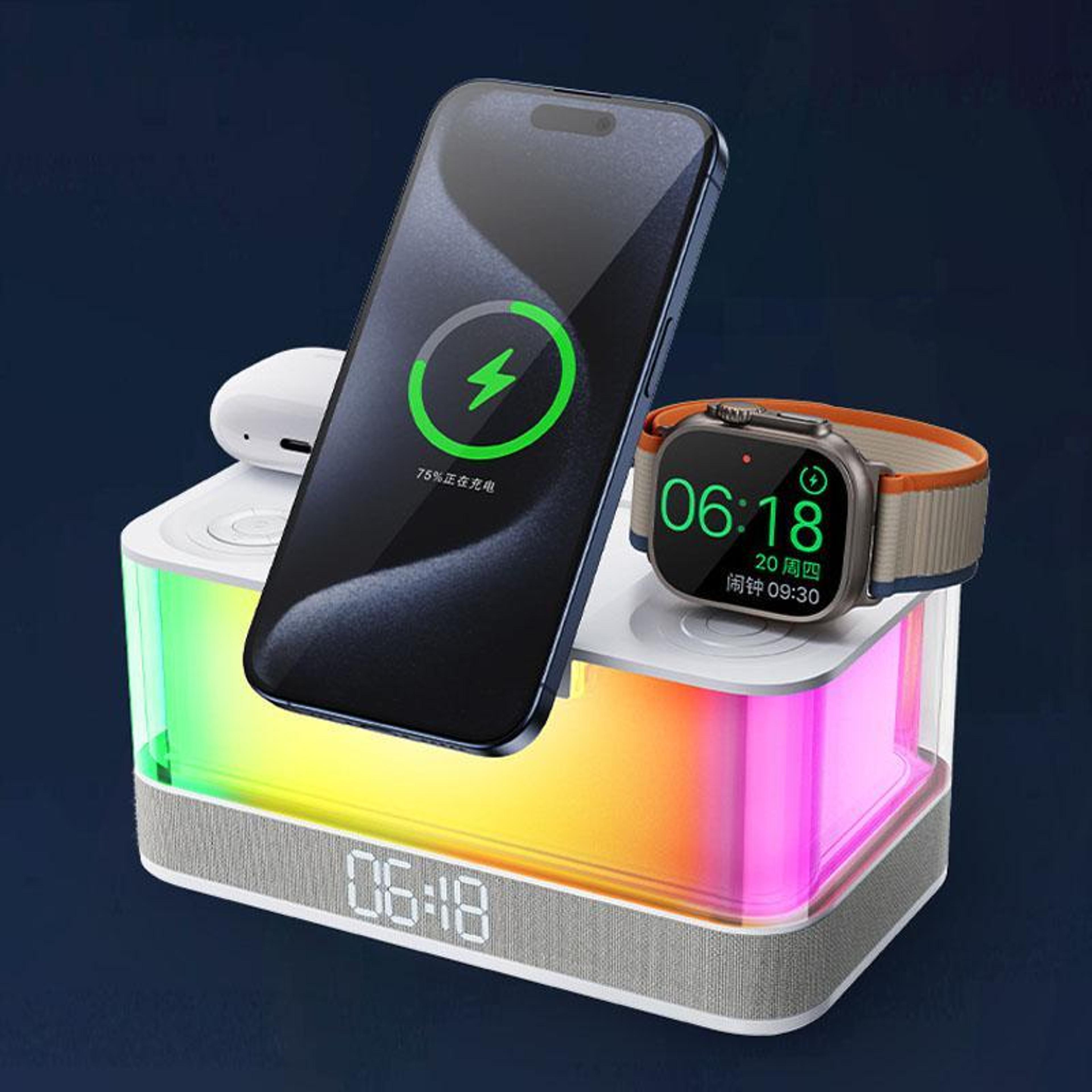 R8 3 In 1 Wireless Charger Magnetic Charging Station With Bluetooth Speaker White 1