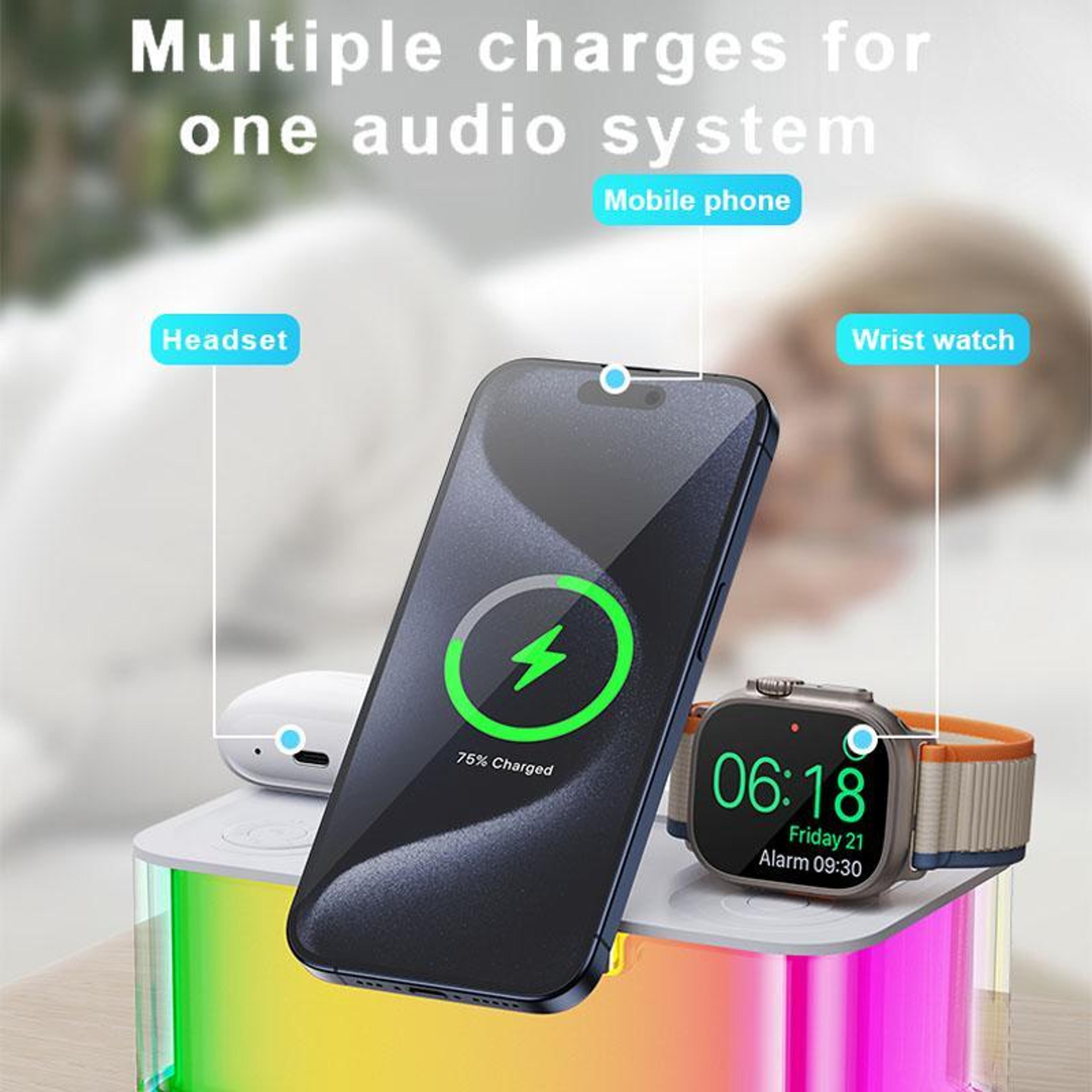 R8 3 In 1 Wireless Charger Magnetic Charging Station With Bluetooth Speaker White 2