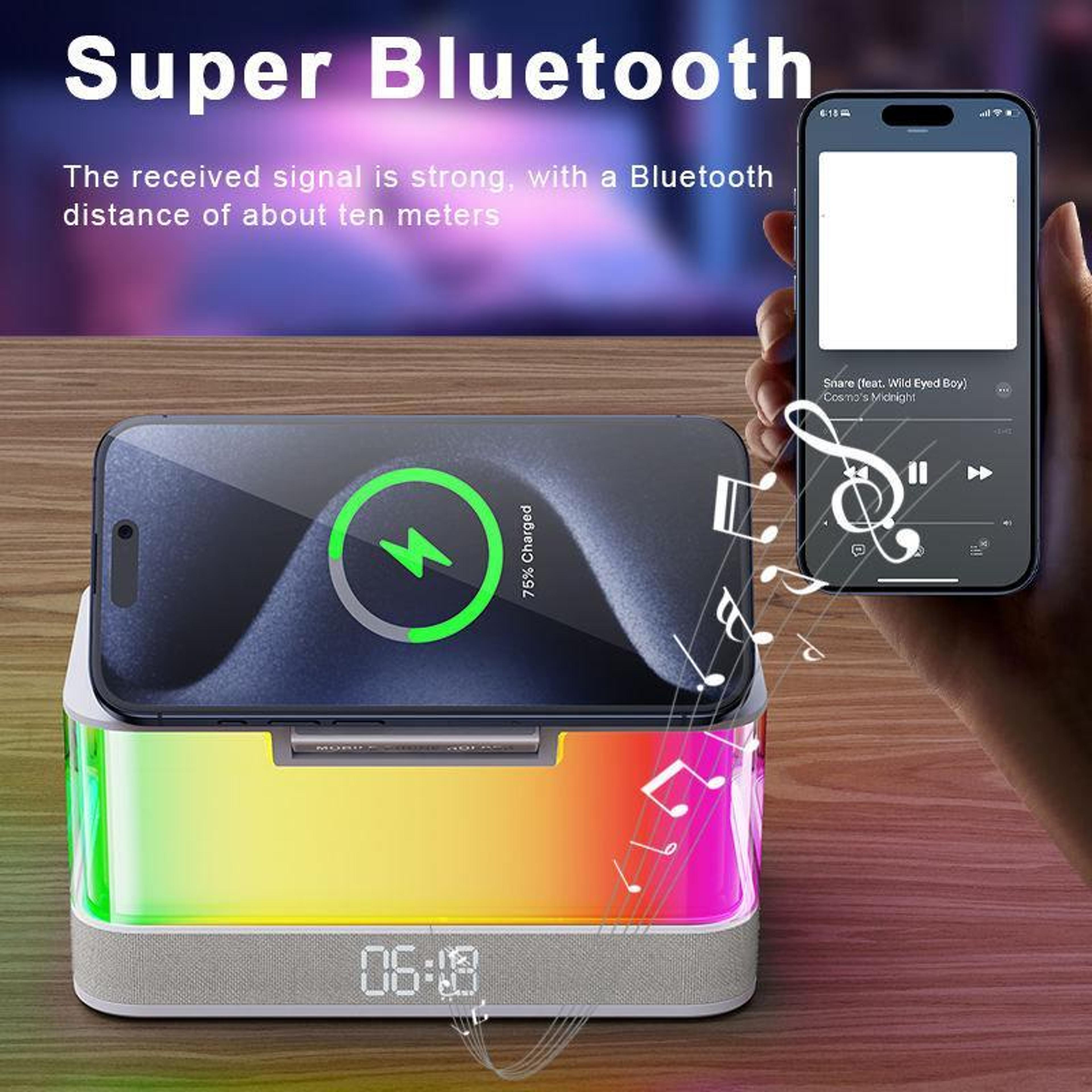 R8 3 In 1 Wireless Charger Magnetic Charging Station With Bluetooth Speaker White 6