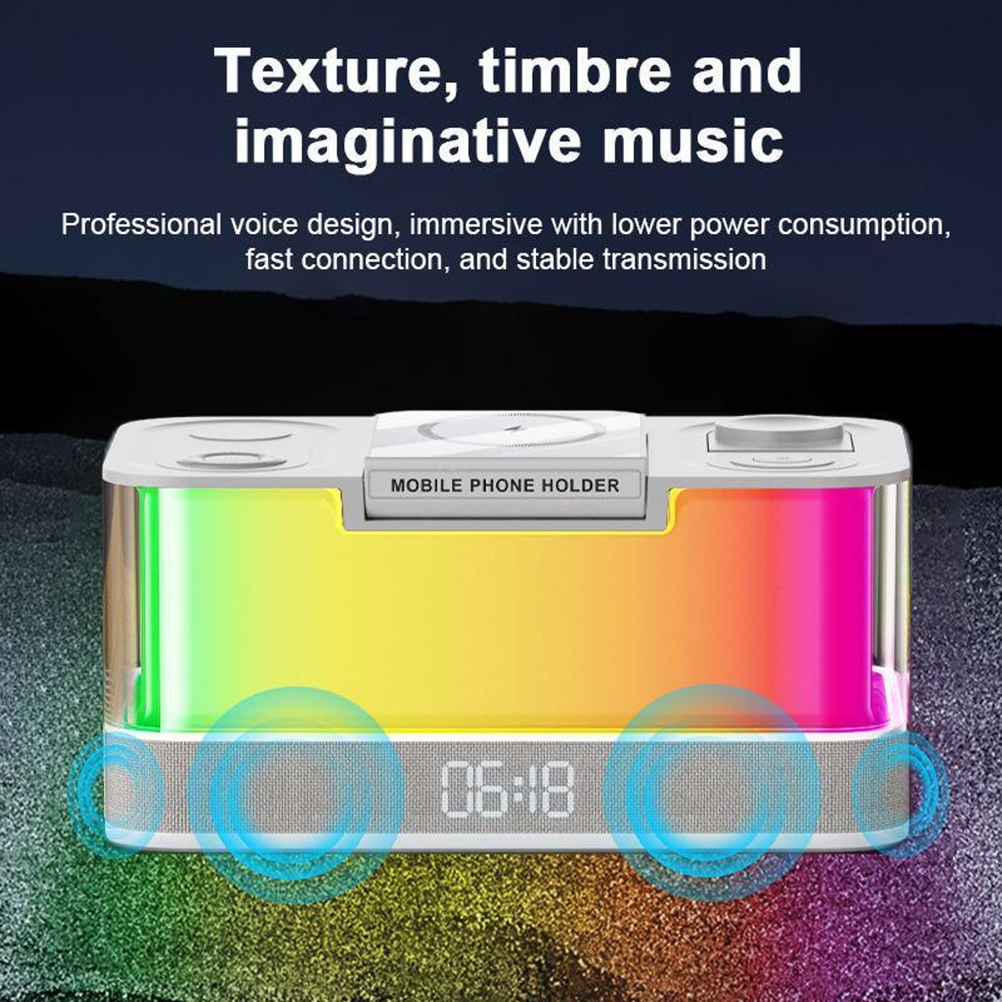 R8 3 In 1 Wireless Charger Magnetic Charging Station With Bluetooth Speaker White 8