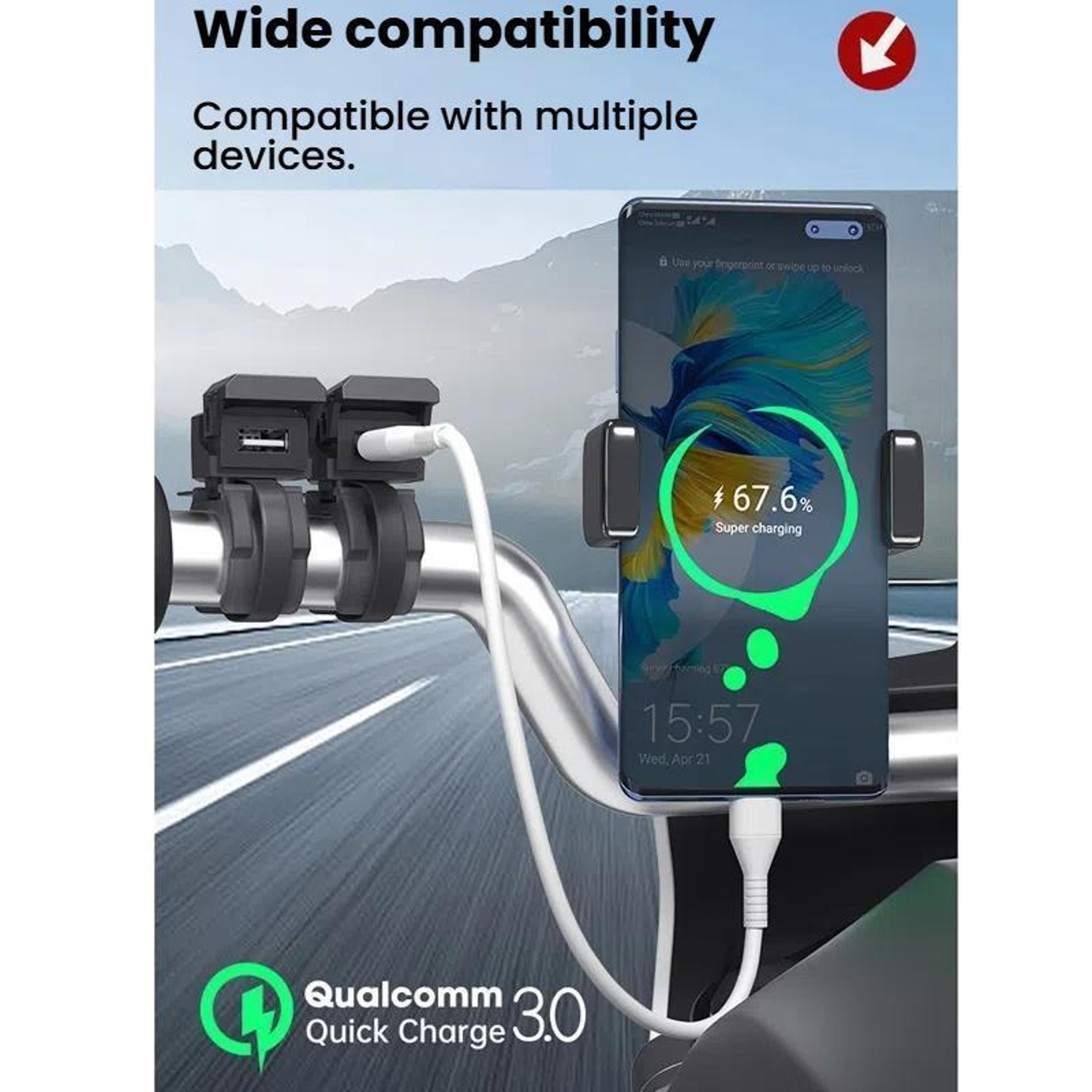 WUPP Waterproof Motorcycle USB Charger With 30W PD Fast Charging Dual USB C And USB A Ports 10