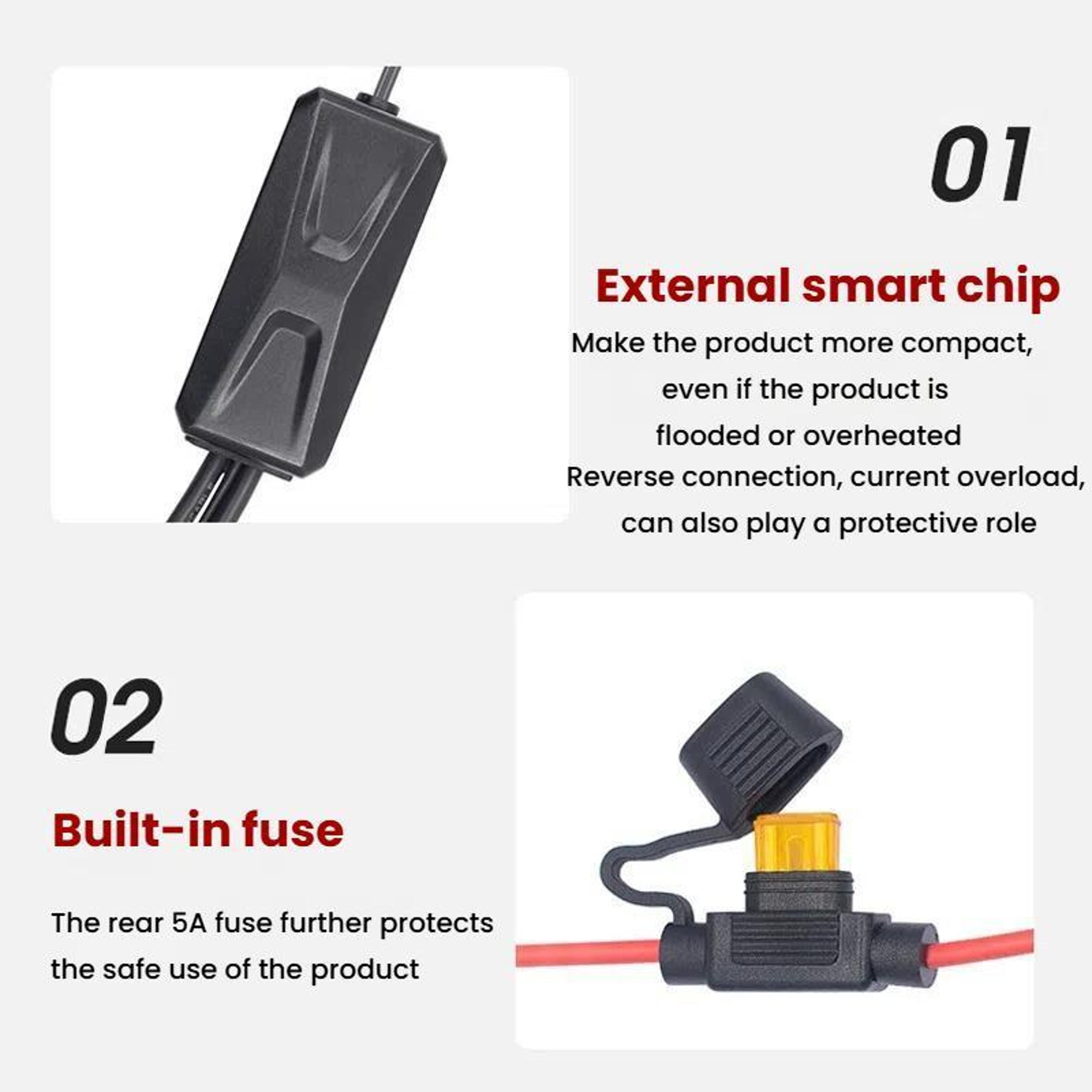 WUPP Waterproof Motorcycle USB Charger With 30W PD Fast Charging Dual USB C And USB A Ports 4