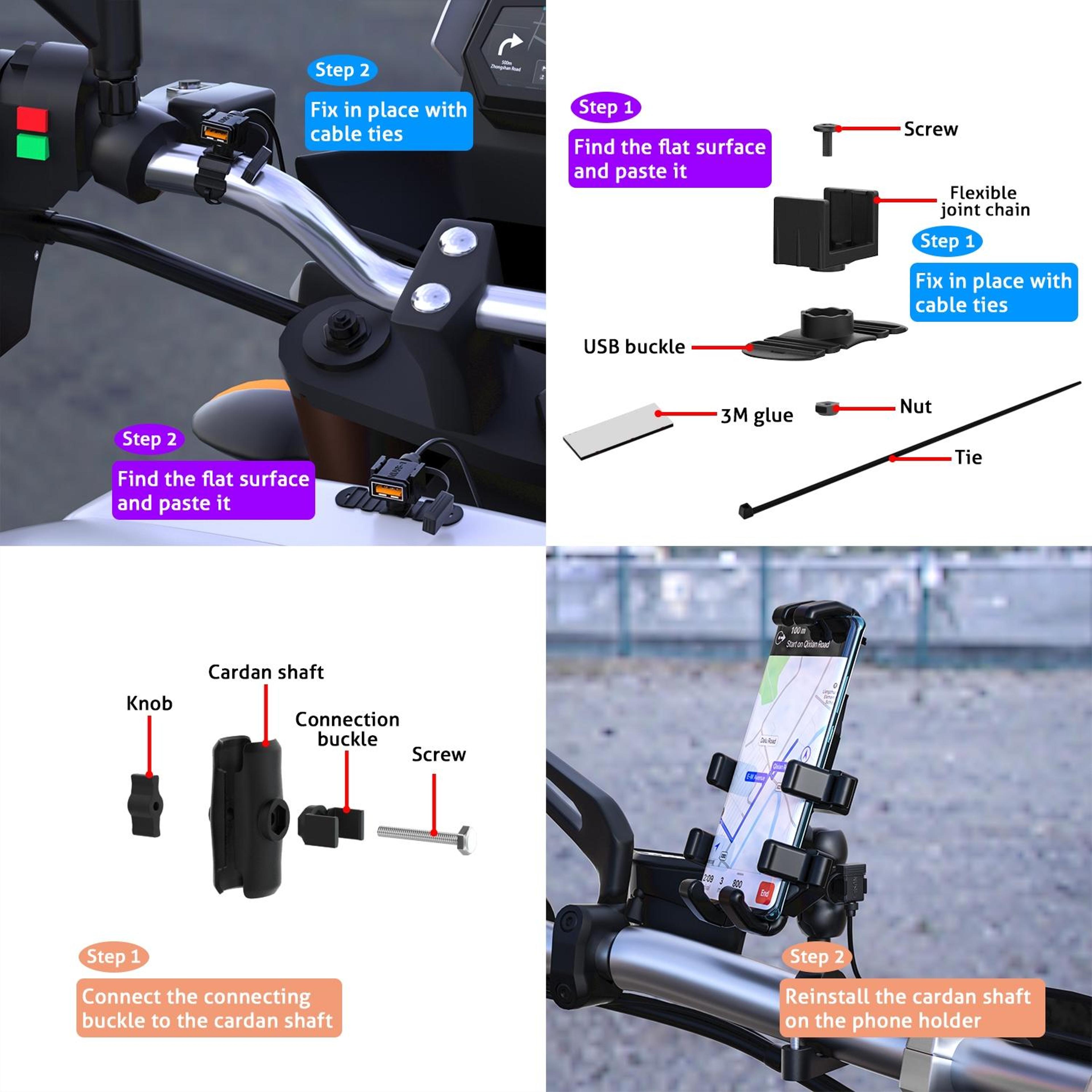WUPP CS1186B1 Motorcycle USB Charger SAE QC 30 Fast Charging Waterproof USB Port 10