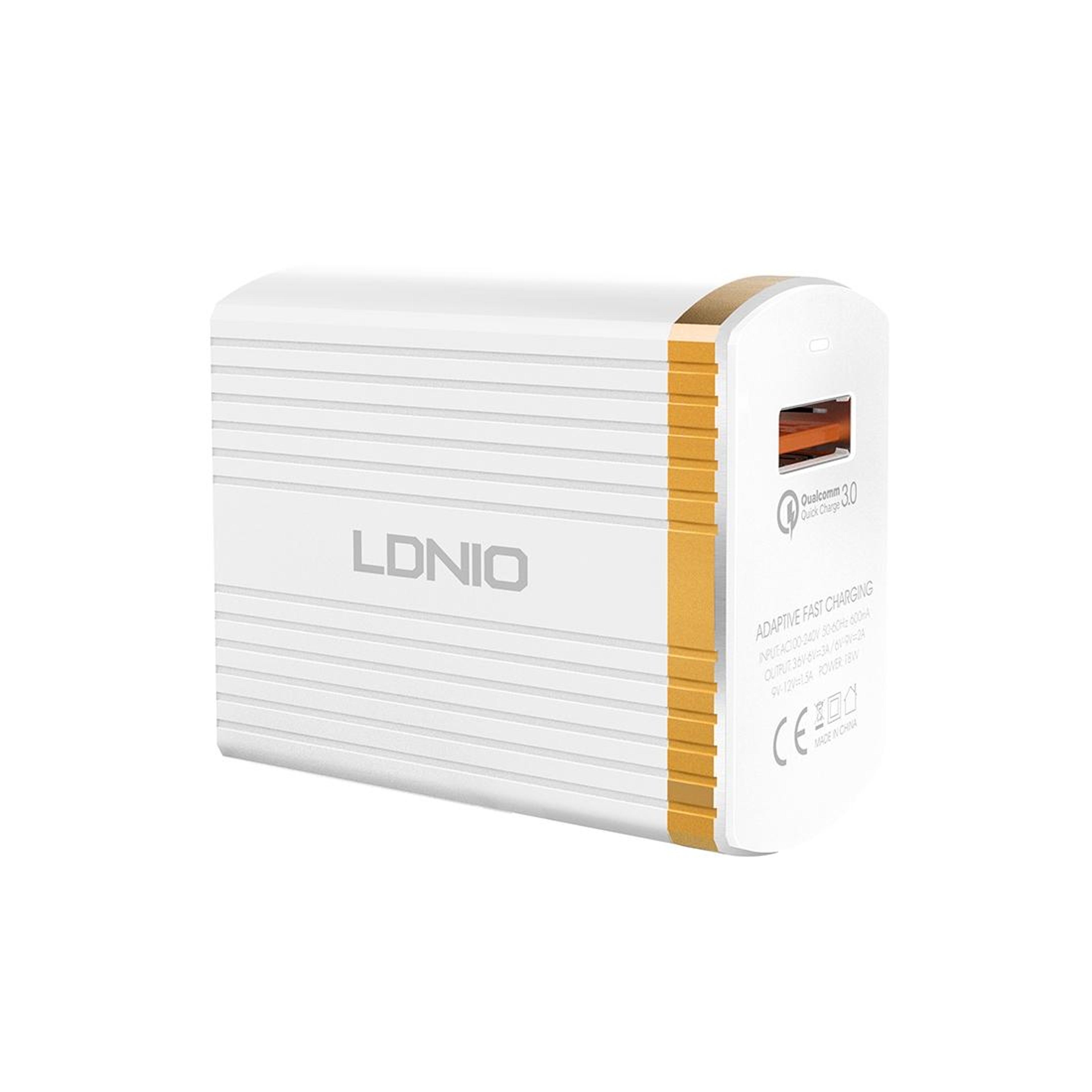 LDNIO A1302Q 18W QC30 USB Fast Travel Charger With Lightning Cable US Plug 2