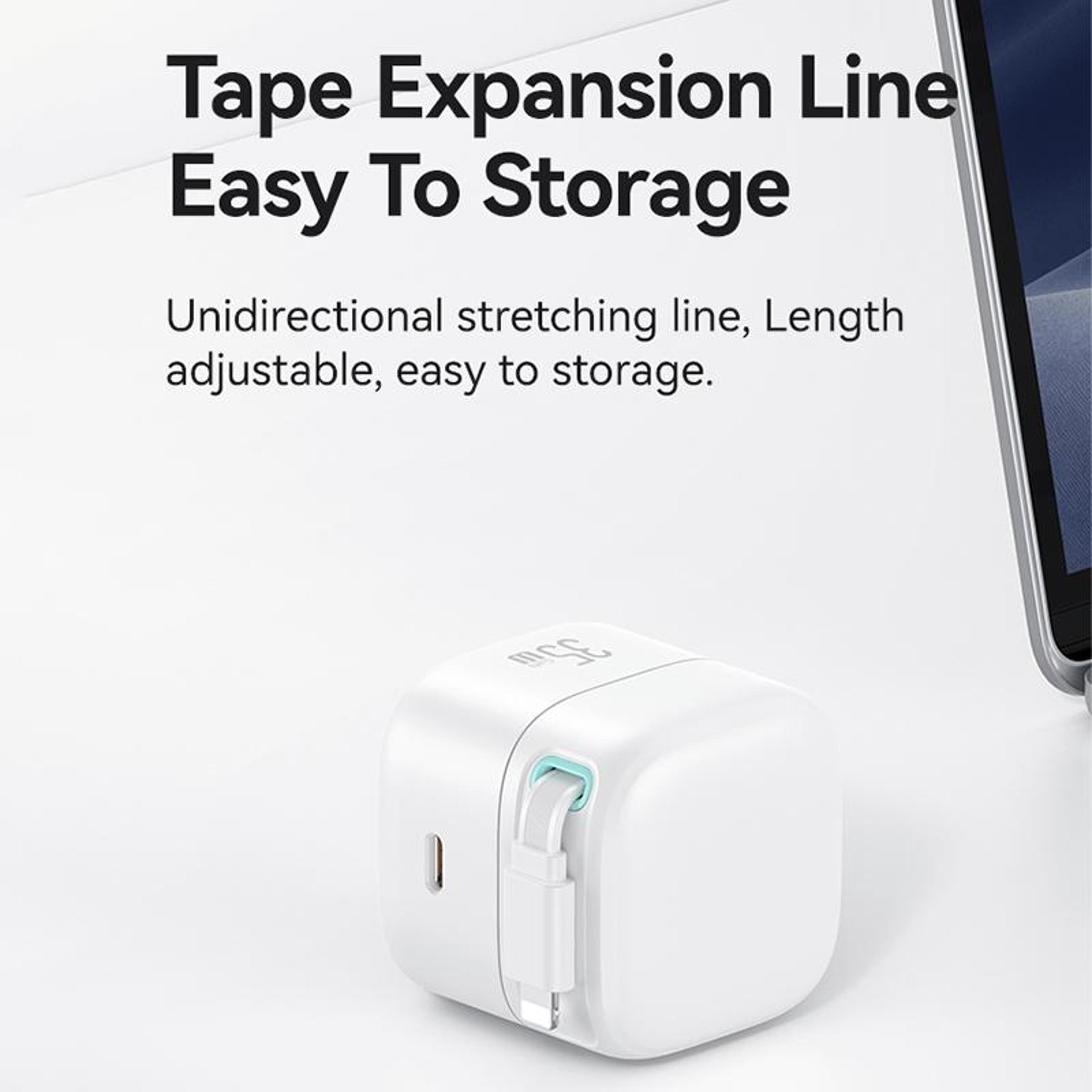 USAMS 35W GaN Fast Charger Dual Port USB C Charger With Retractable 8 Pin Cable US Plug 4