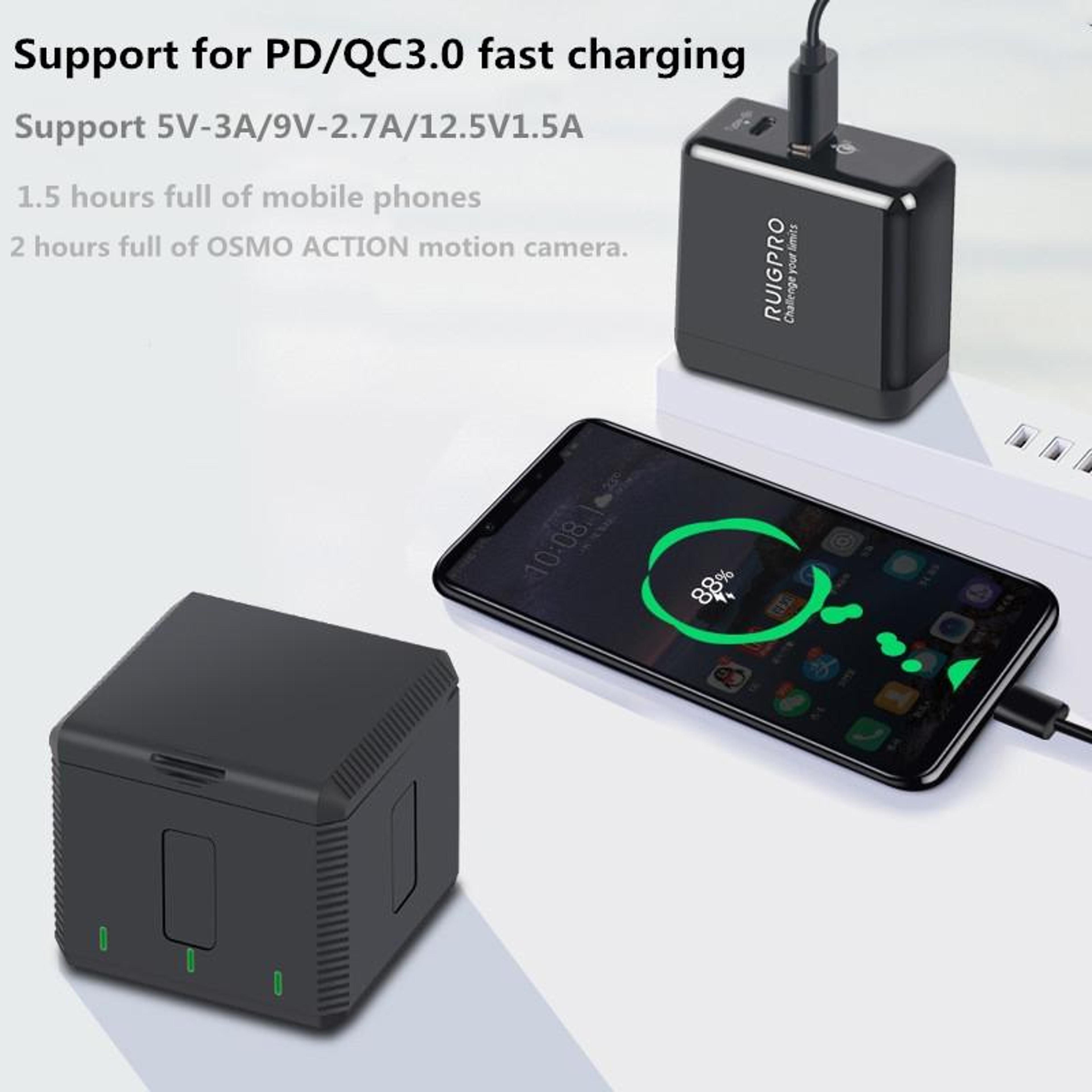 RUIGPRO DJI Osmo Action Charger PD USB C QC 30 Fast Charging Adapter US Plug 6
