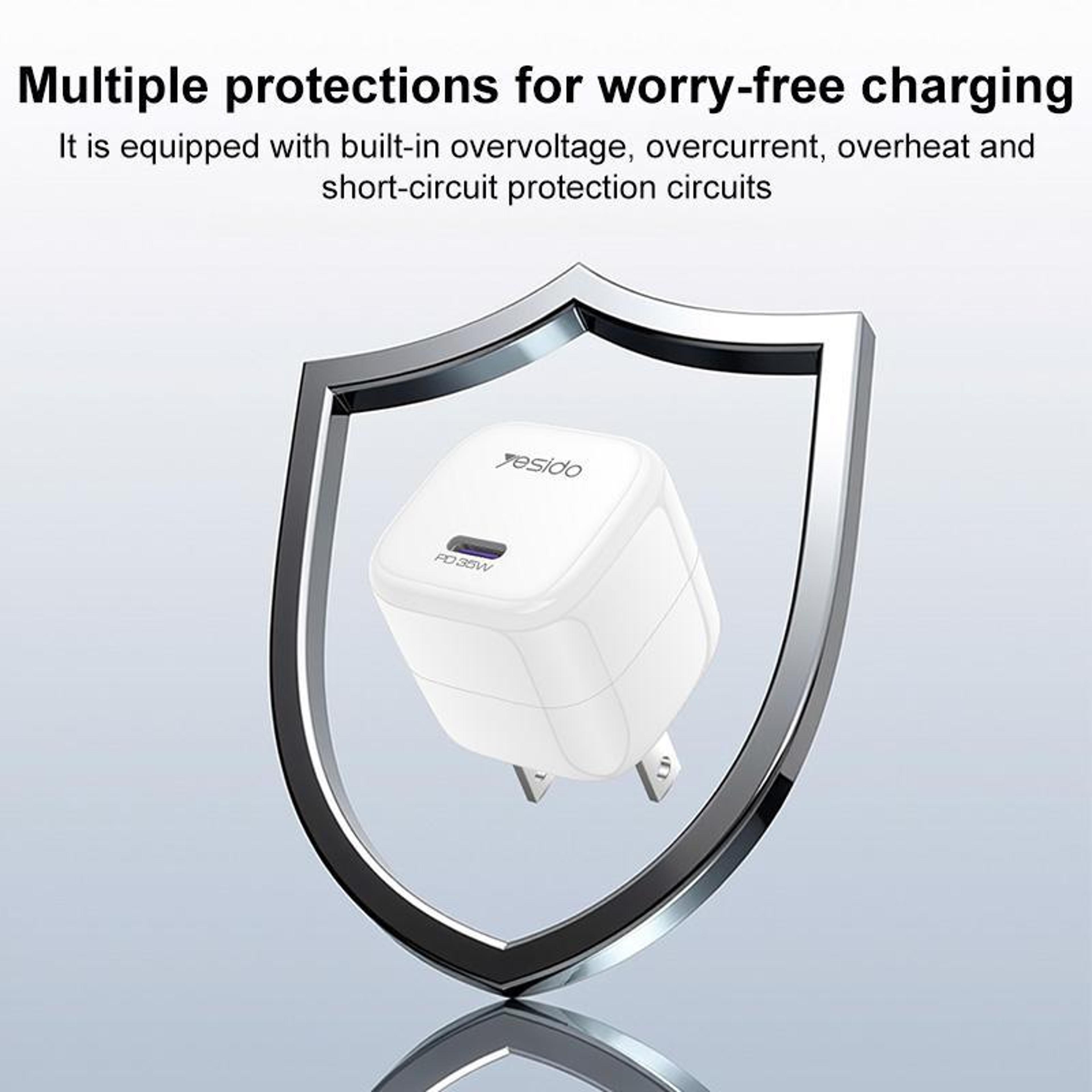 Yesido YC16U 35W USBC Charger GaN PD Wall Charger Compact Mini Fast Charging Adapter US Plug 10