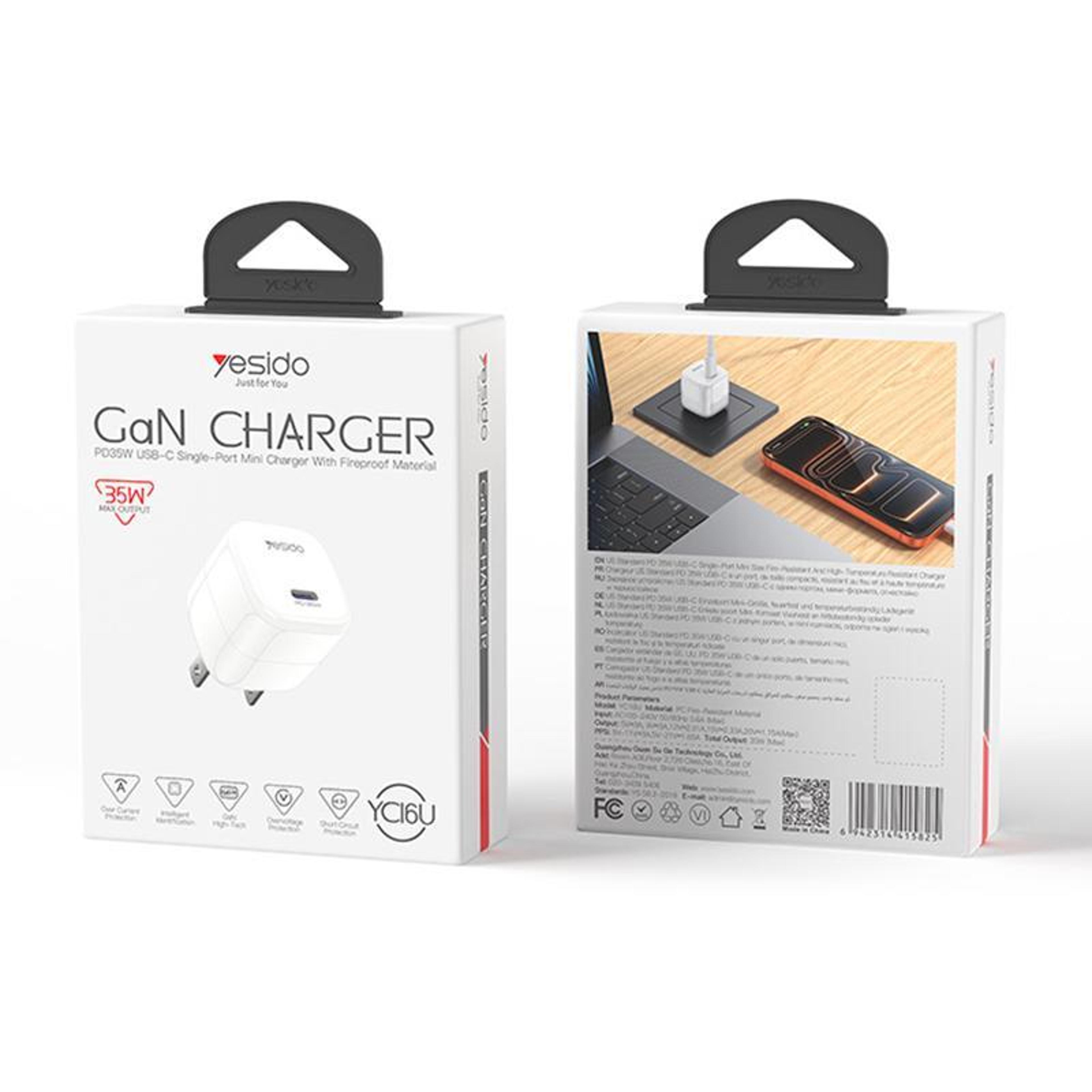 Yesido YC16U 35W USBC Charger GaN PD Wall Charger Compact Mini Fast Charging Adapter US Plug 5