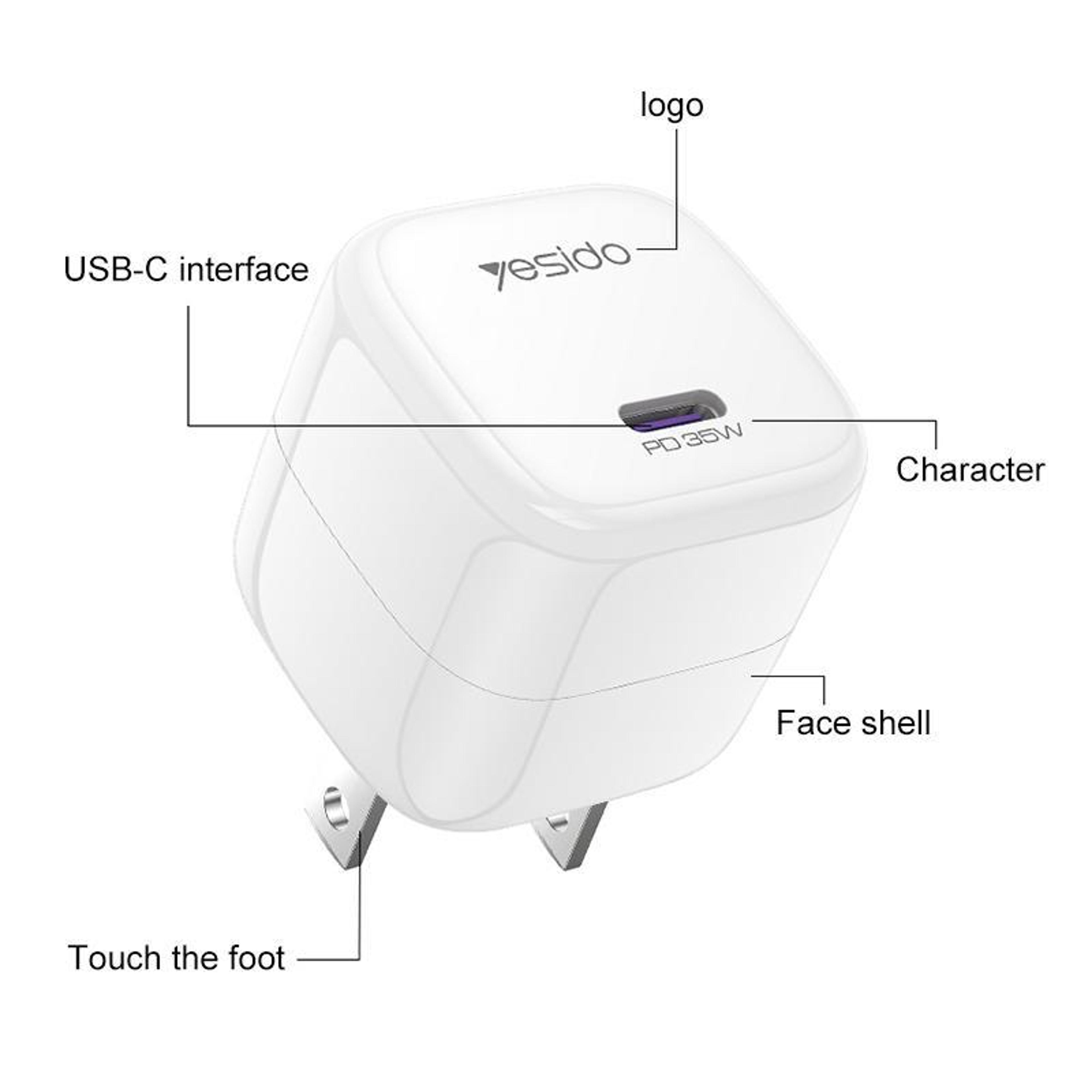 Yesido YC16U 35W USBC Charger GaN PD Wall Charger Compact Mini Fast Charging Adapter US Plug 6
