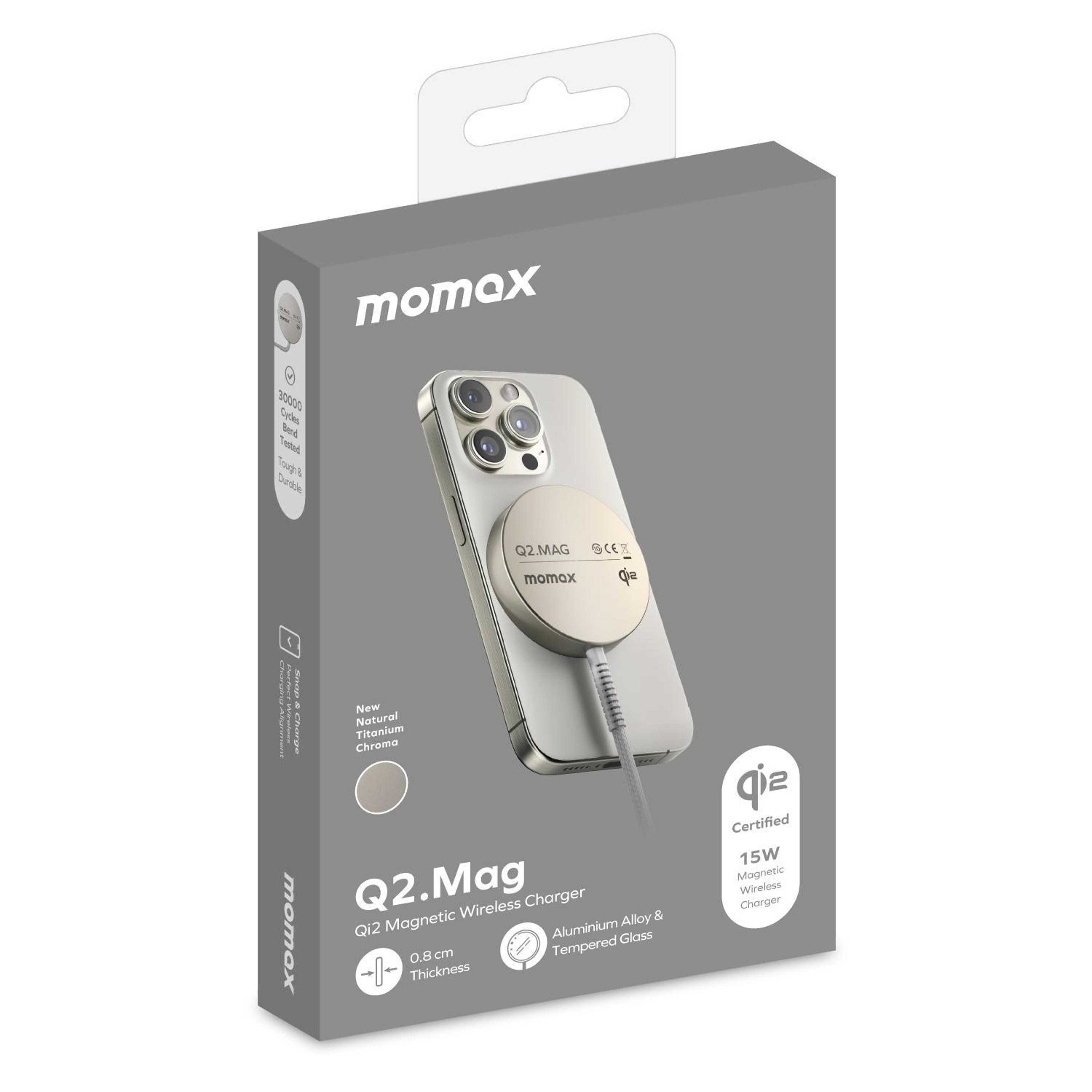 MOMAX Q2 Mag Qi2 Magnetic Wireless Charger 15W Portable MagSafe Compatible Charger Titanium Gold 3