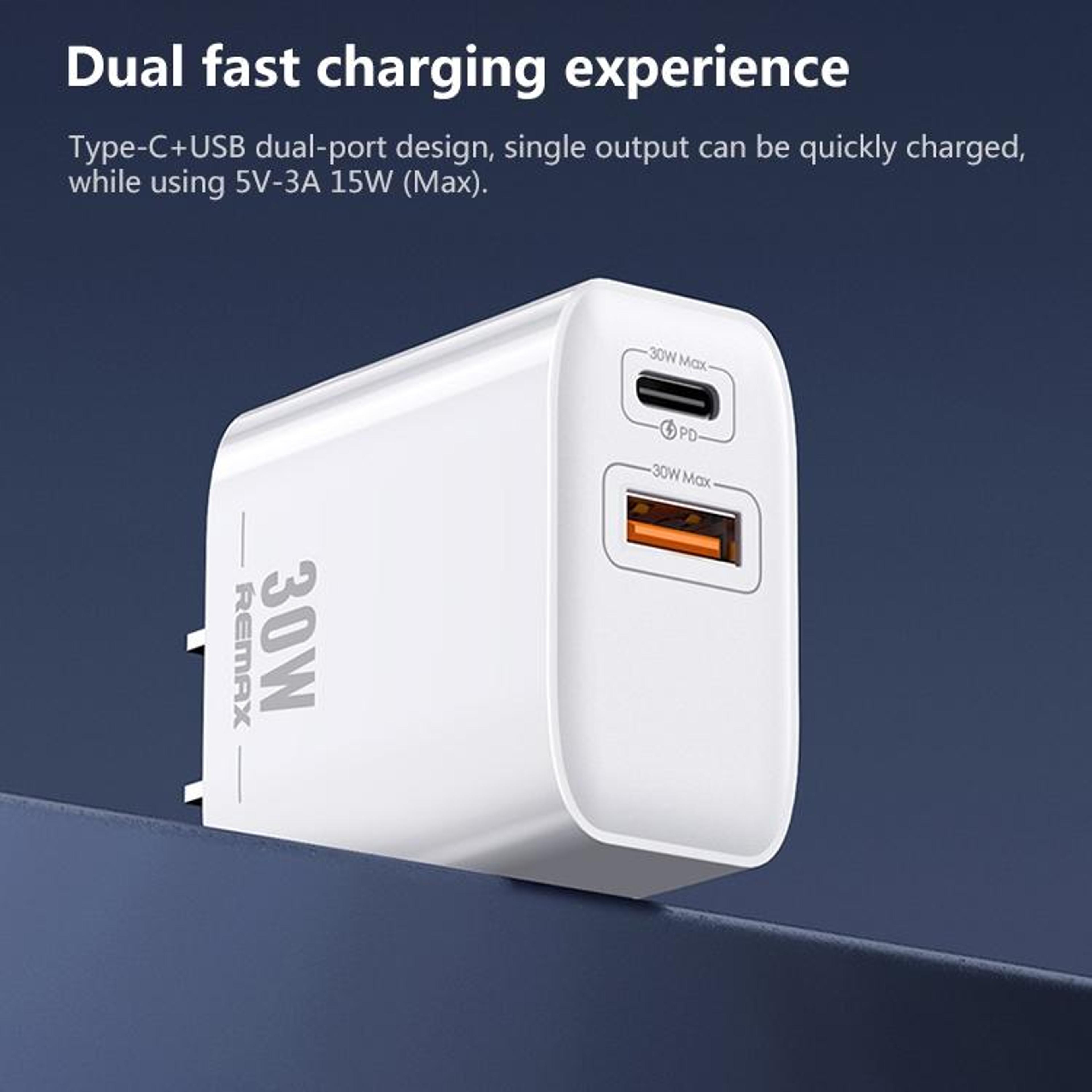 REMAX RPU82 30W USBC Charger PD Fast Dual Port Wall Charger With USB And Type C US Plug 2