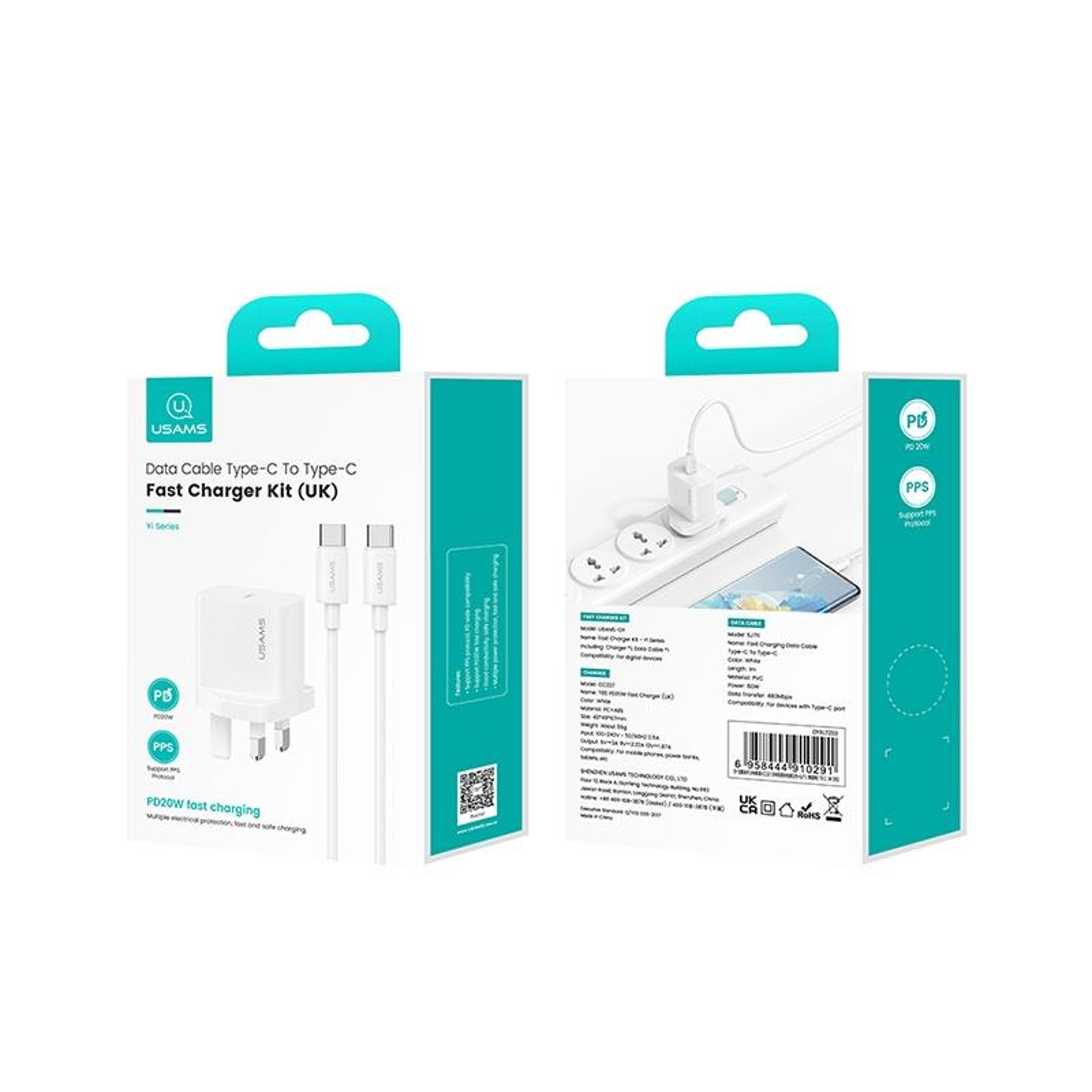 USAMS CC227 20W USBC Charger Set With PD Fast Charger USBC Cable 1M TypeC Wall Adapter 4