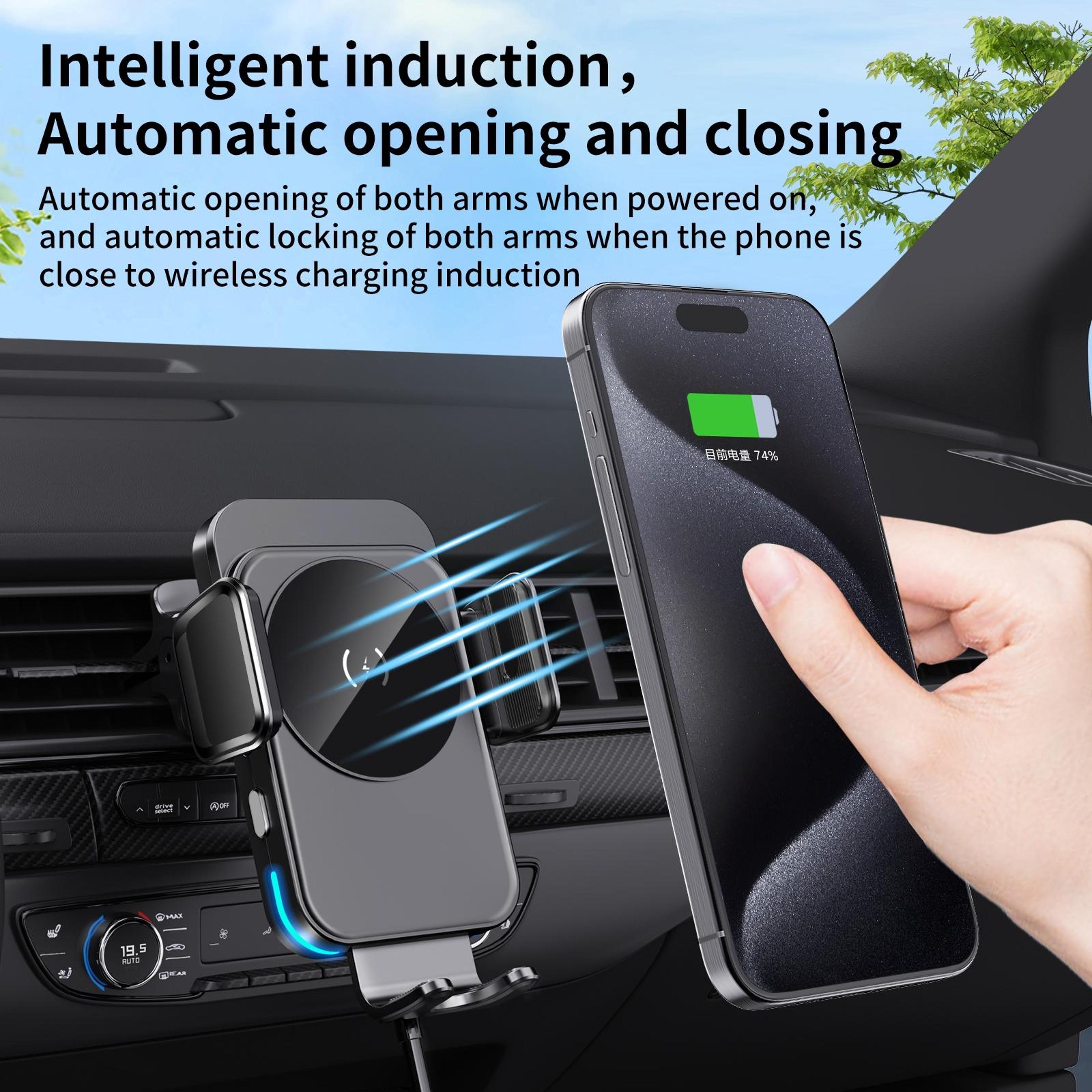 M7 Wireless Car Charger 15W Fast Charging Auto Clamping Car Mount Qi Phone Holder 4