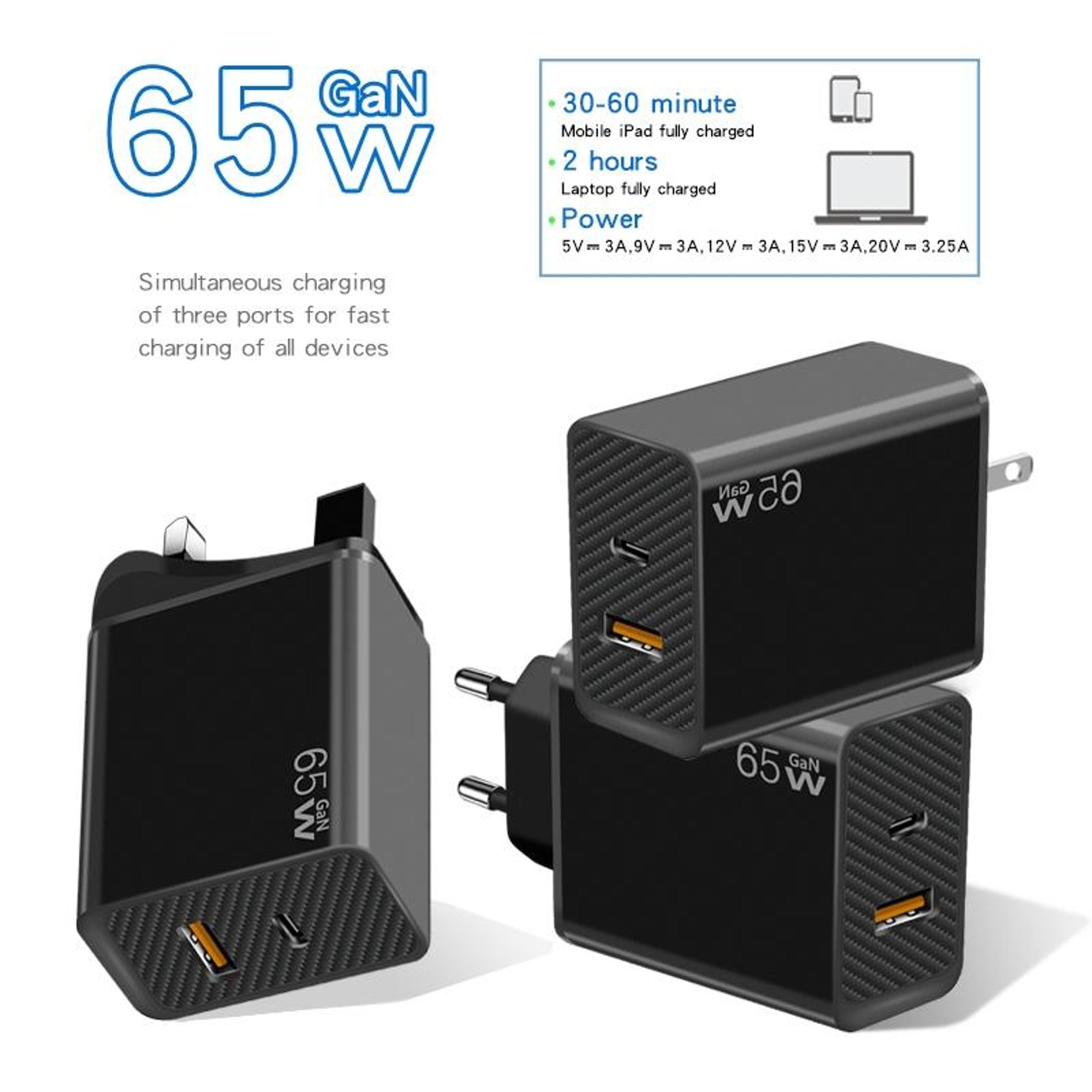 GaN 48W Fast Charger USB C PD Charger Dual Port USB A Wall Adapter US Plug 2