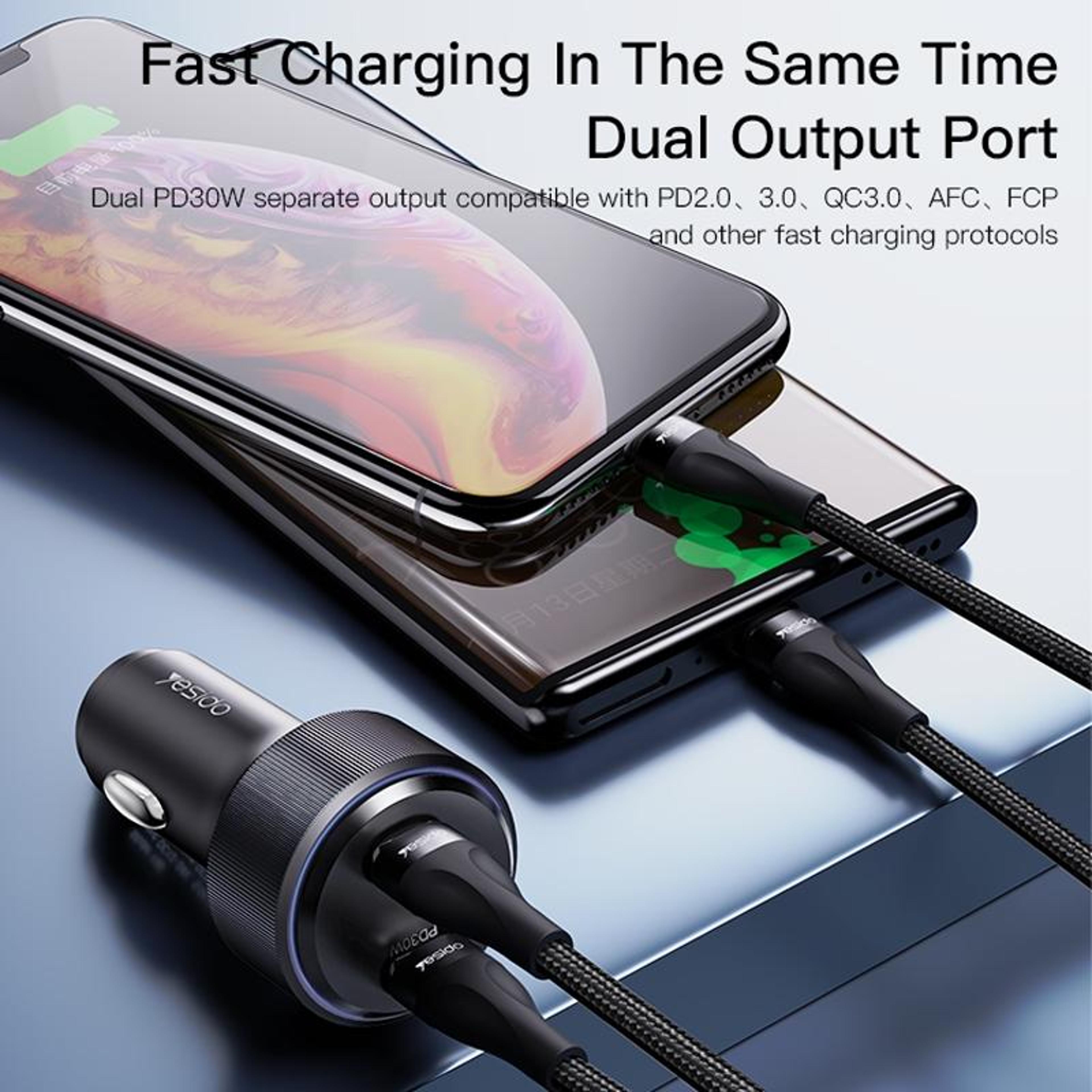 Yesido Y48 60W Car Charger Dual USB C Car Charger PD Fast Charging Adapter 12