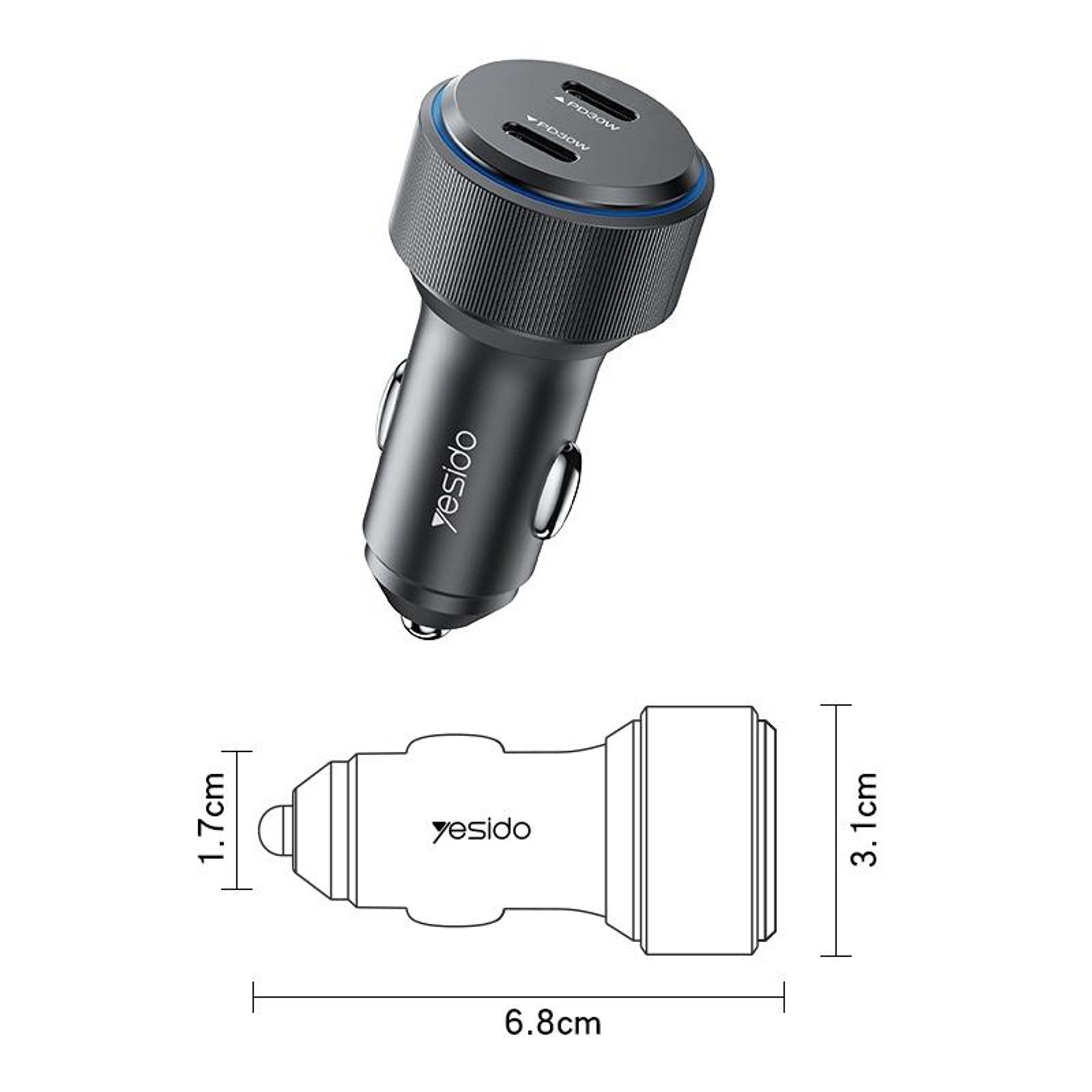 Yesido Y48 60W Car Charger Dual USB C Car Charger PD Fast Charging Adapter 1