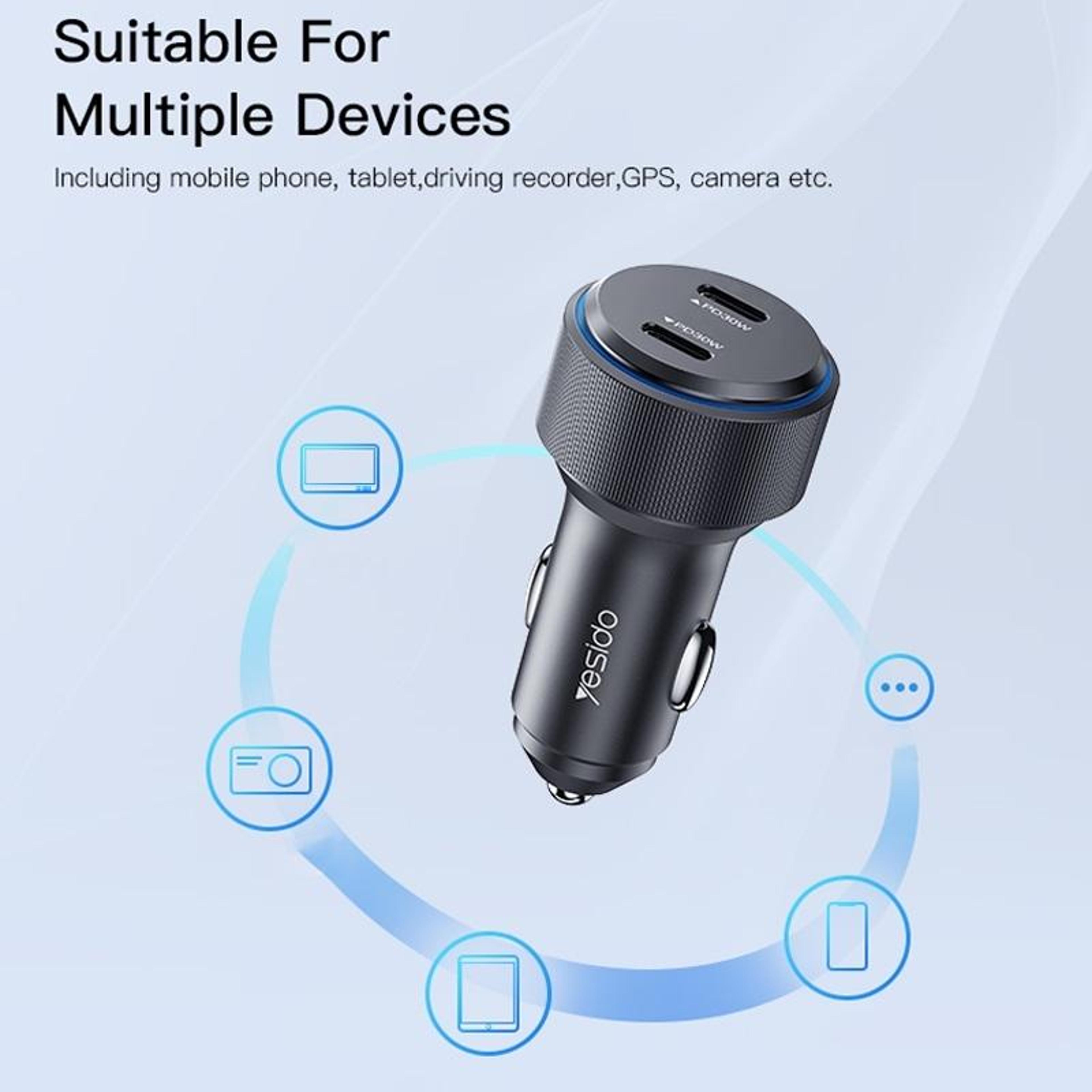 Yesido Y48 60W Car Charger Dual USB C Car Charger PD Fast Charging Adapter 9