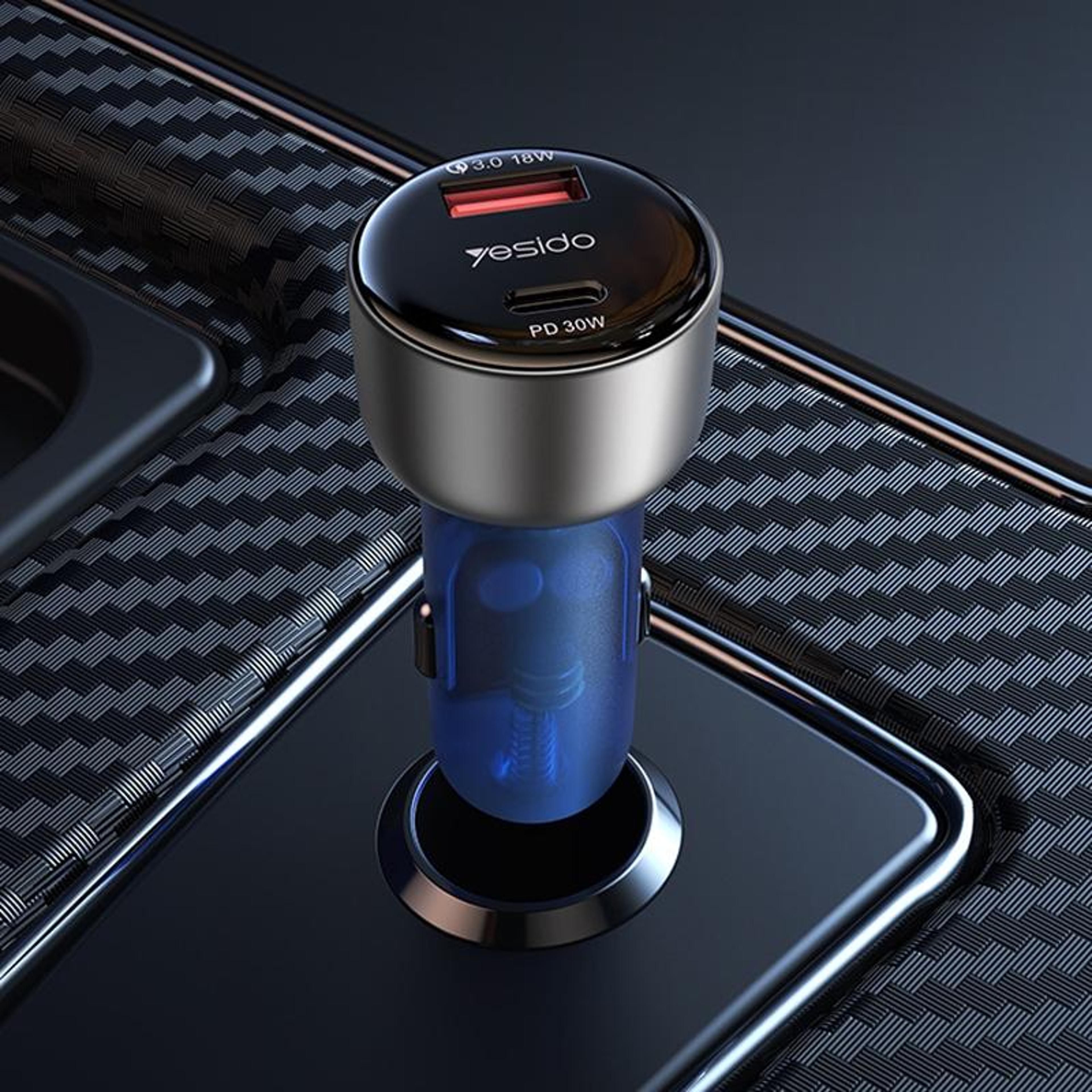 yesido y52 48w car charger usb c pd qc3.0 dual port fast charging adapter